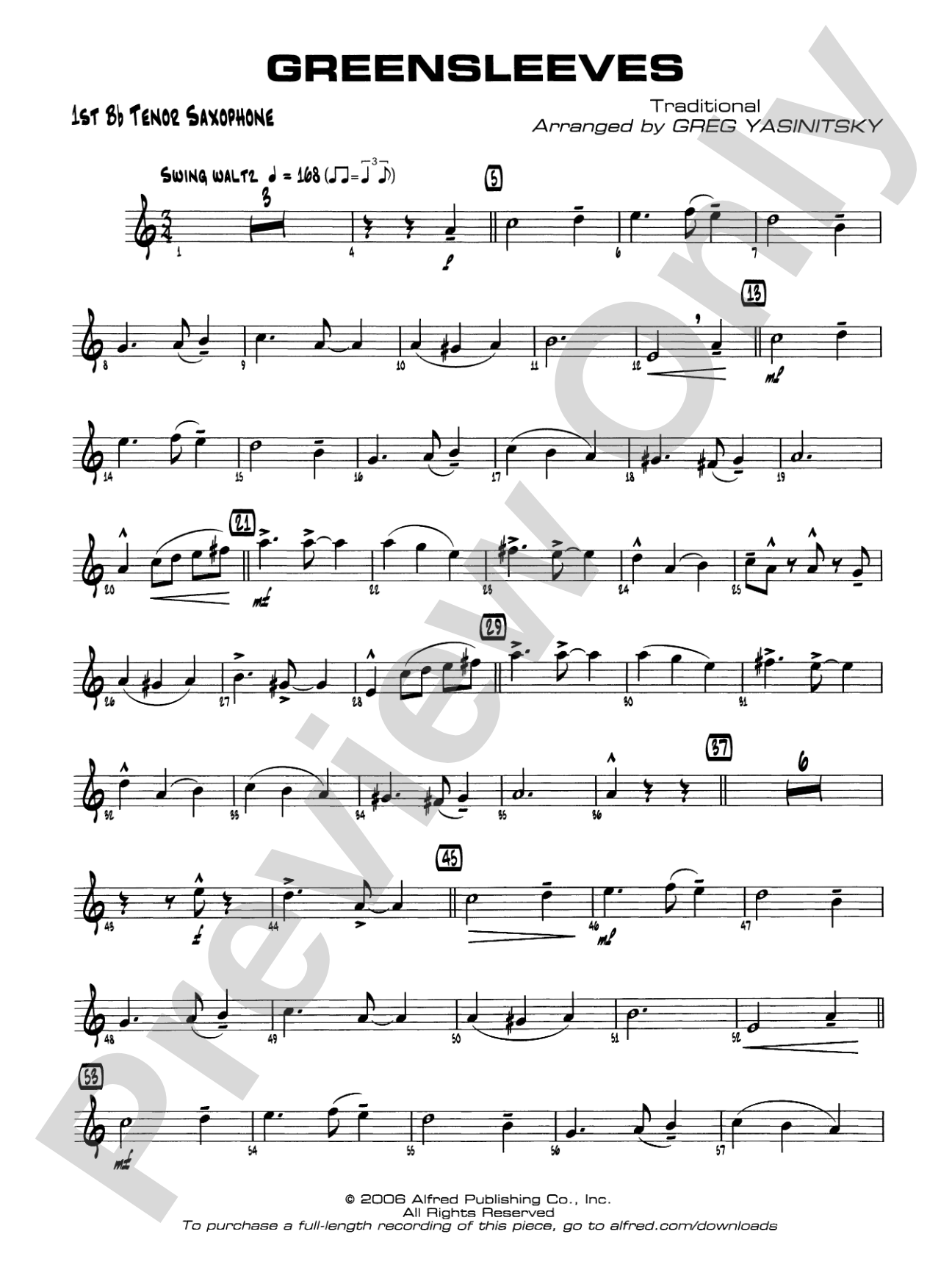 Greensleeves: B-flat Tenor Saxophone