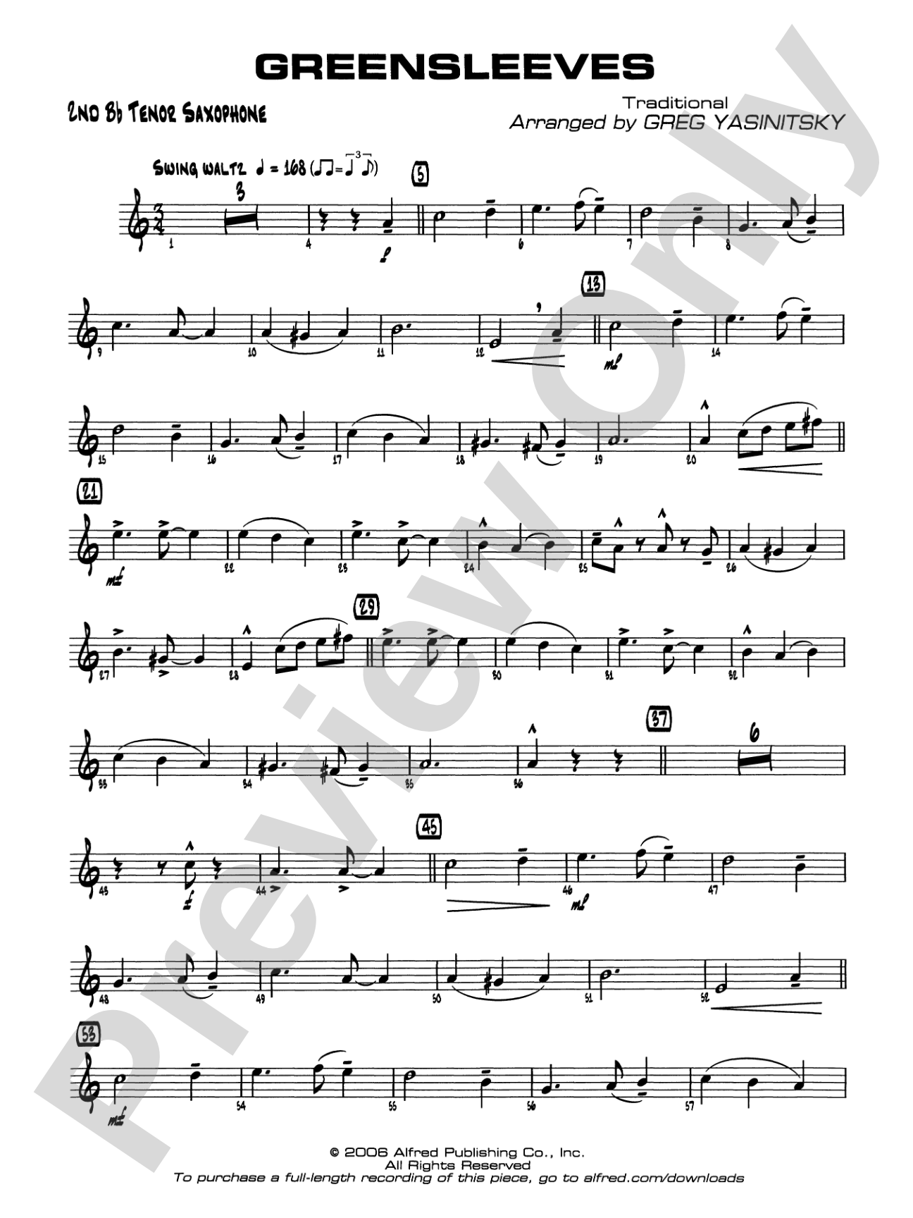 Greensleeves: 2nd B-flat Tenor Saxophone