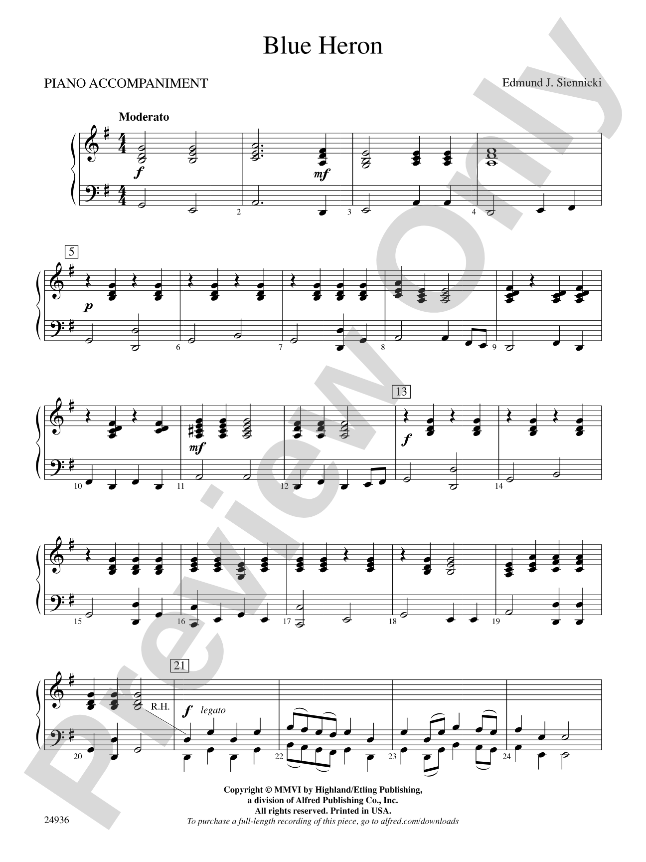 Blue Heron: Piano Accompaniment