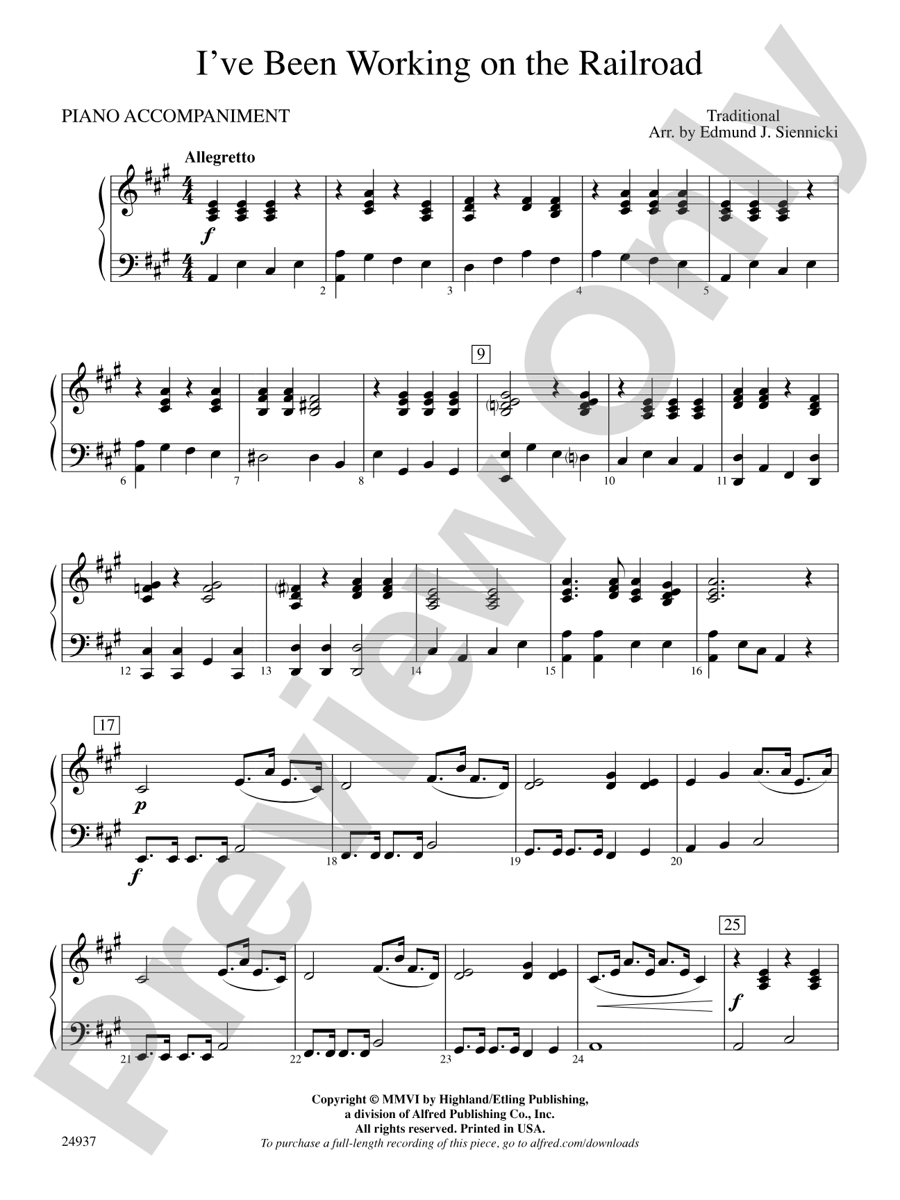 I've Been Working on the Railroad: Piano Accompaniment