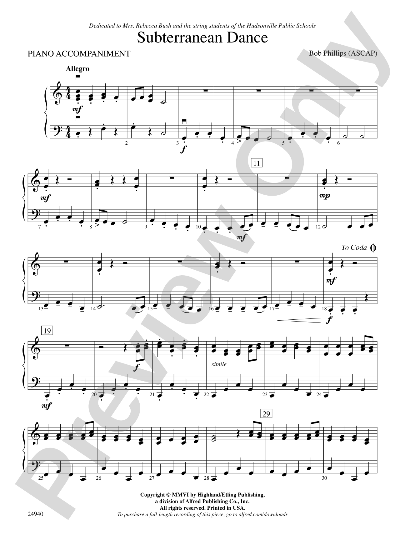 Subterranean Dance: Piano Accompaniment