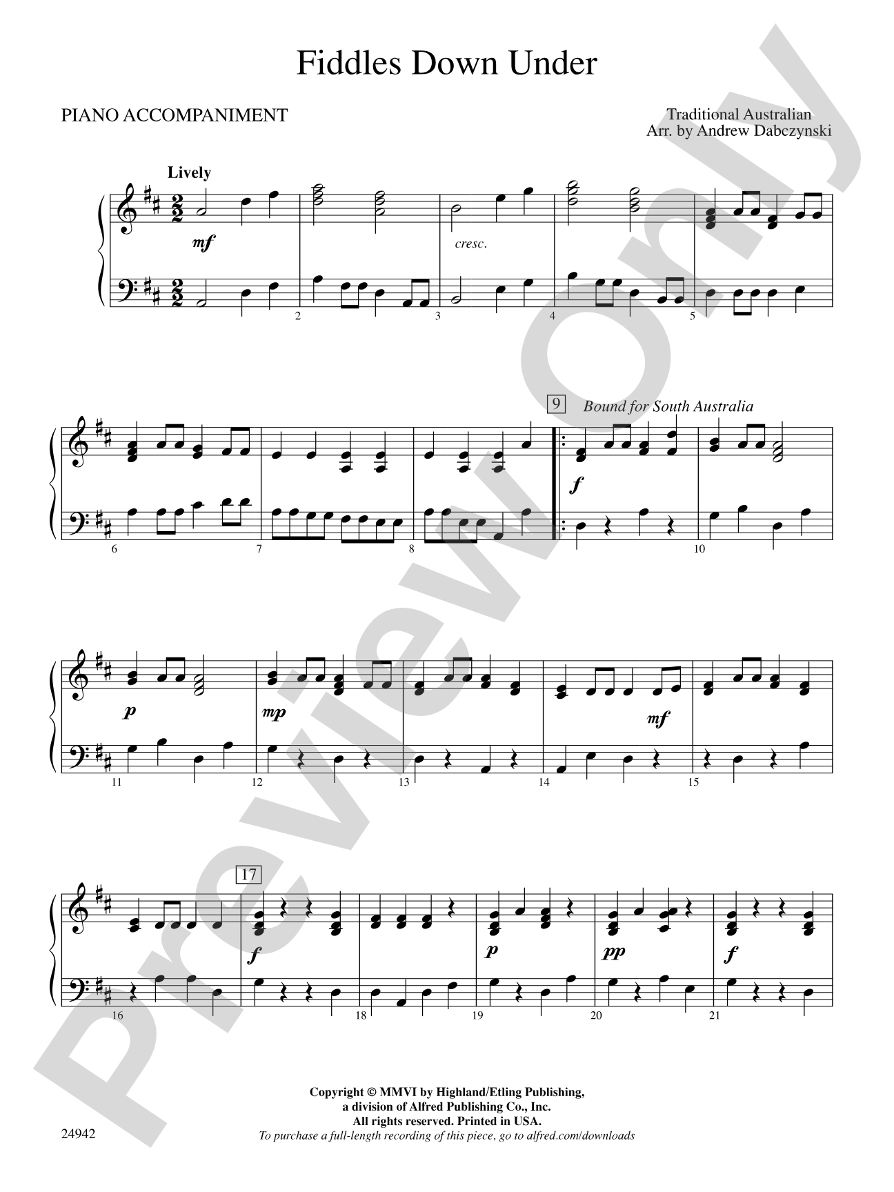 Fiddles Down Under: Piano Accompaniment