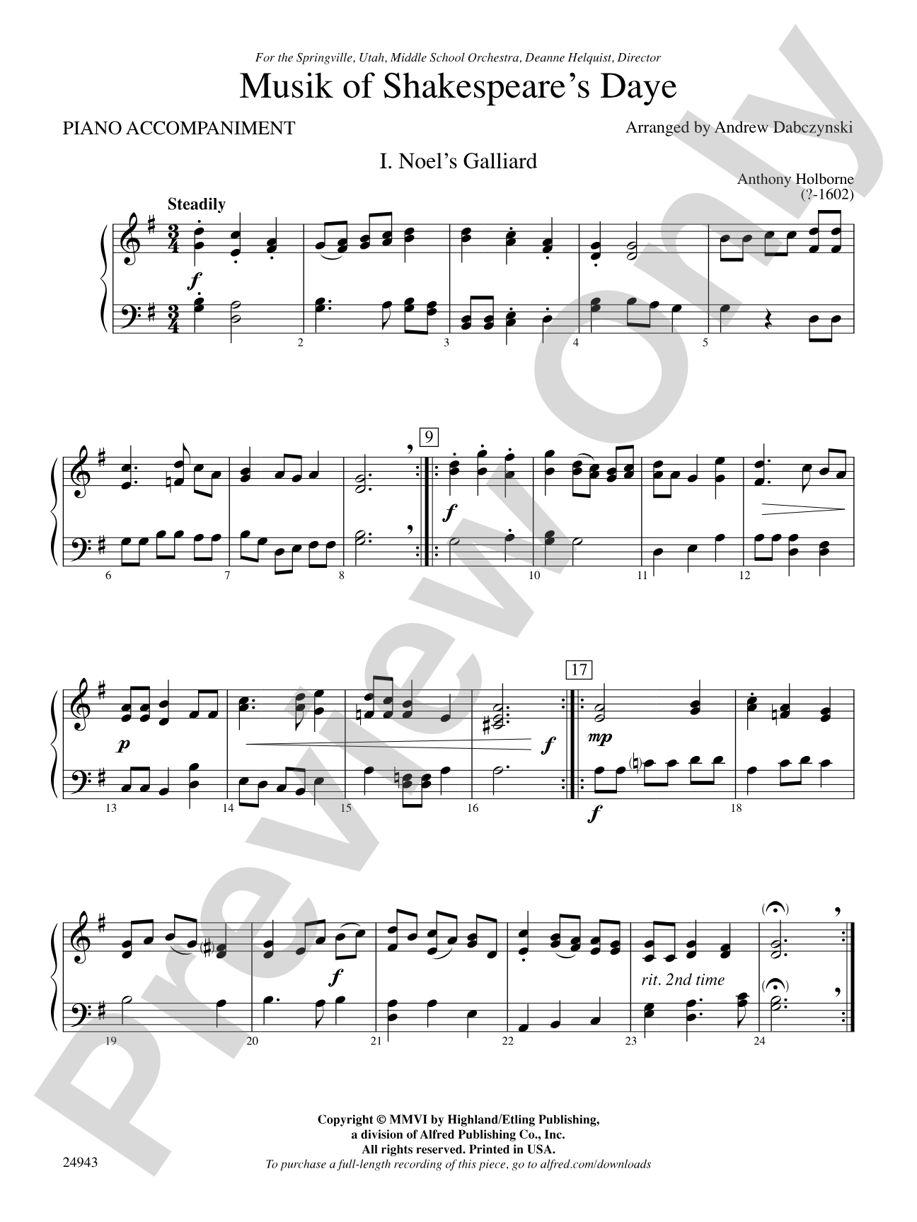 Musik of Shakespeare's Daye: Piano Accompaniment
