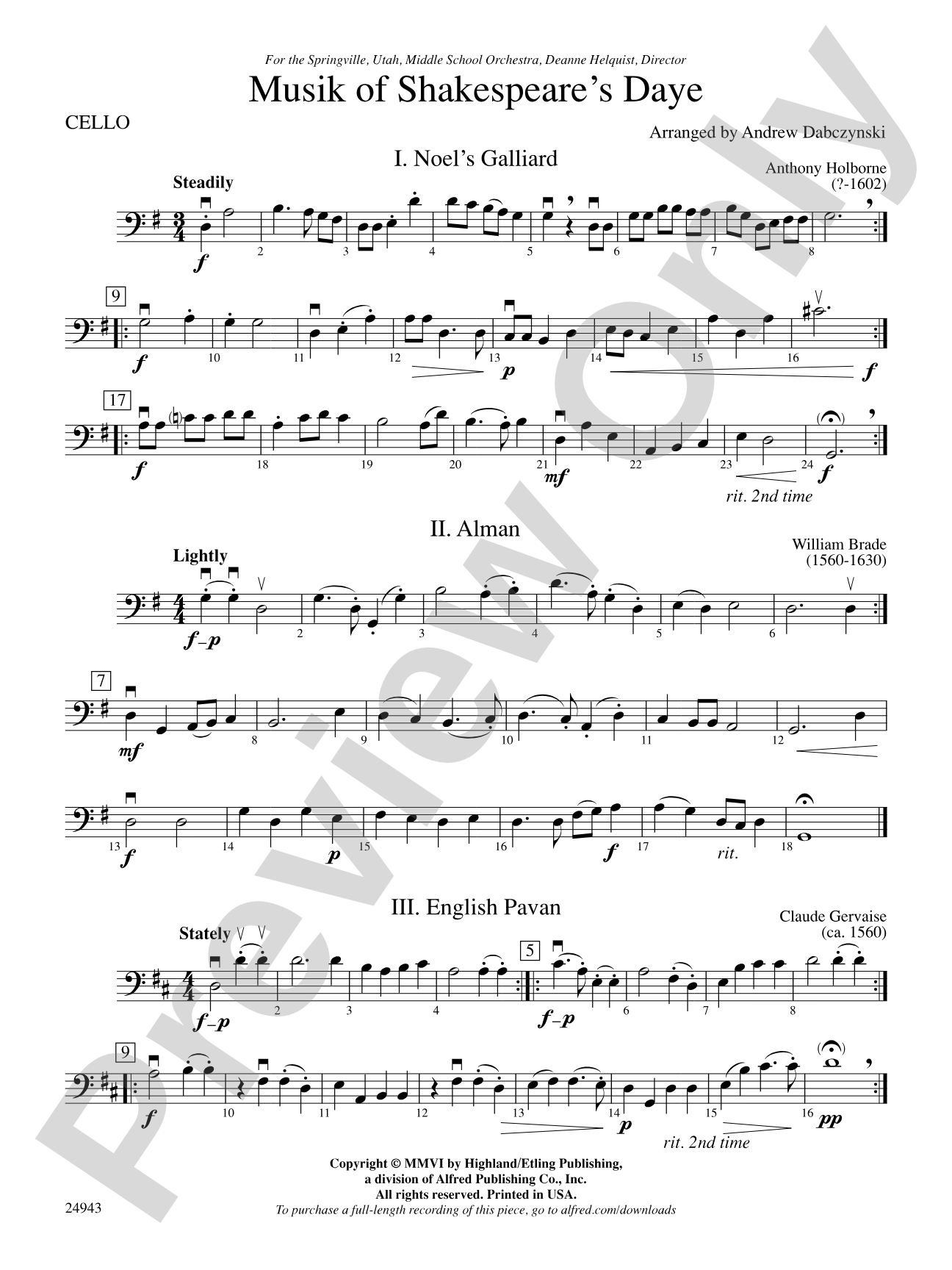 Musik of Shakespeare's Daye: Cello