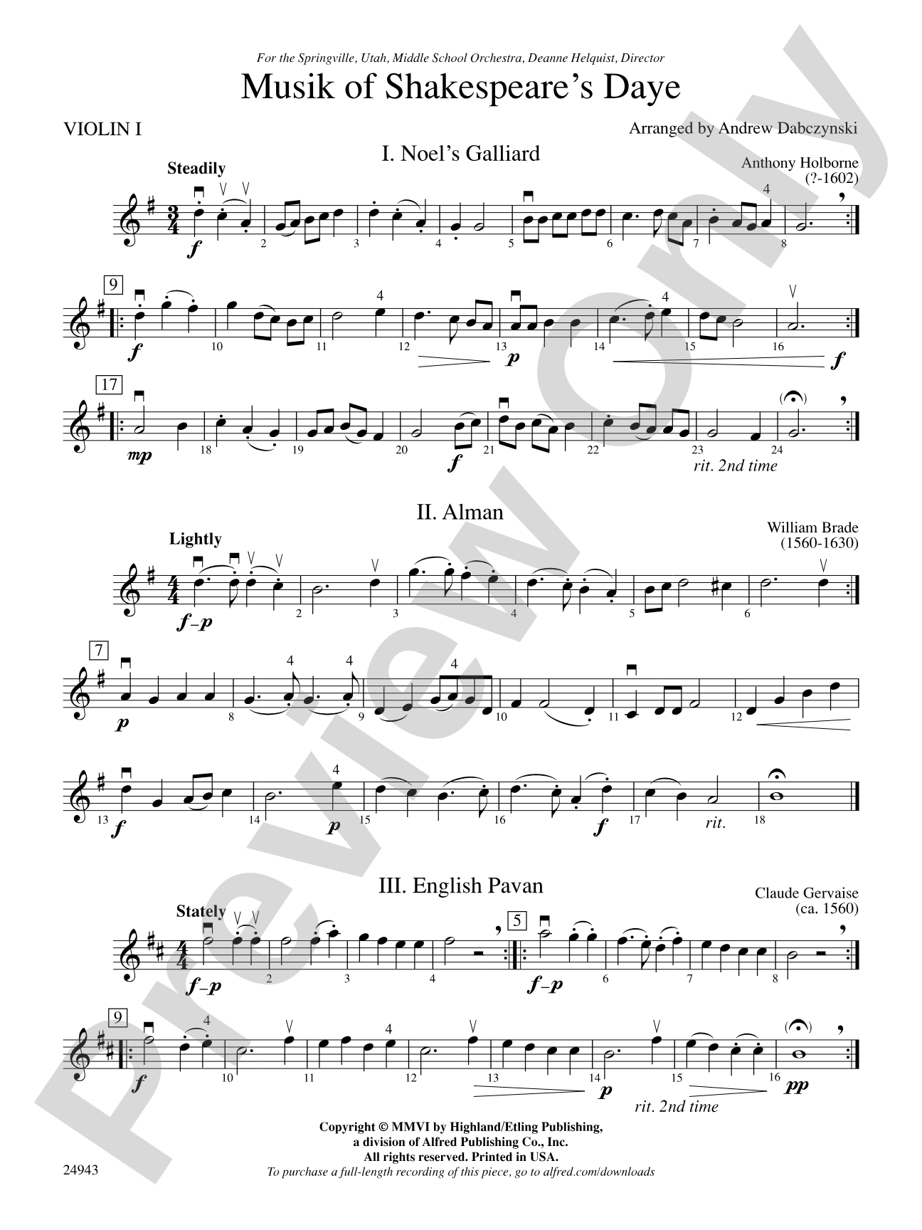 Musik of Shakespeare's Daye: 1st Violin