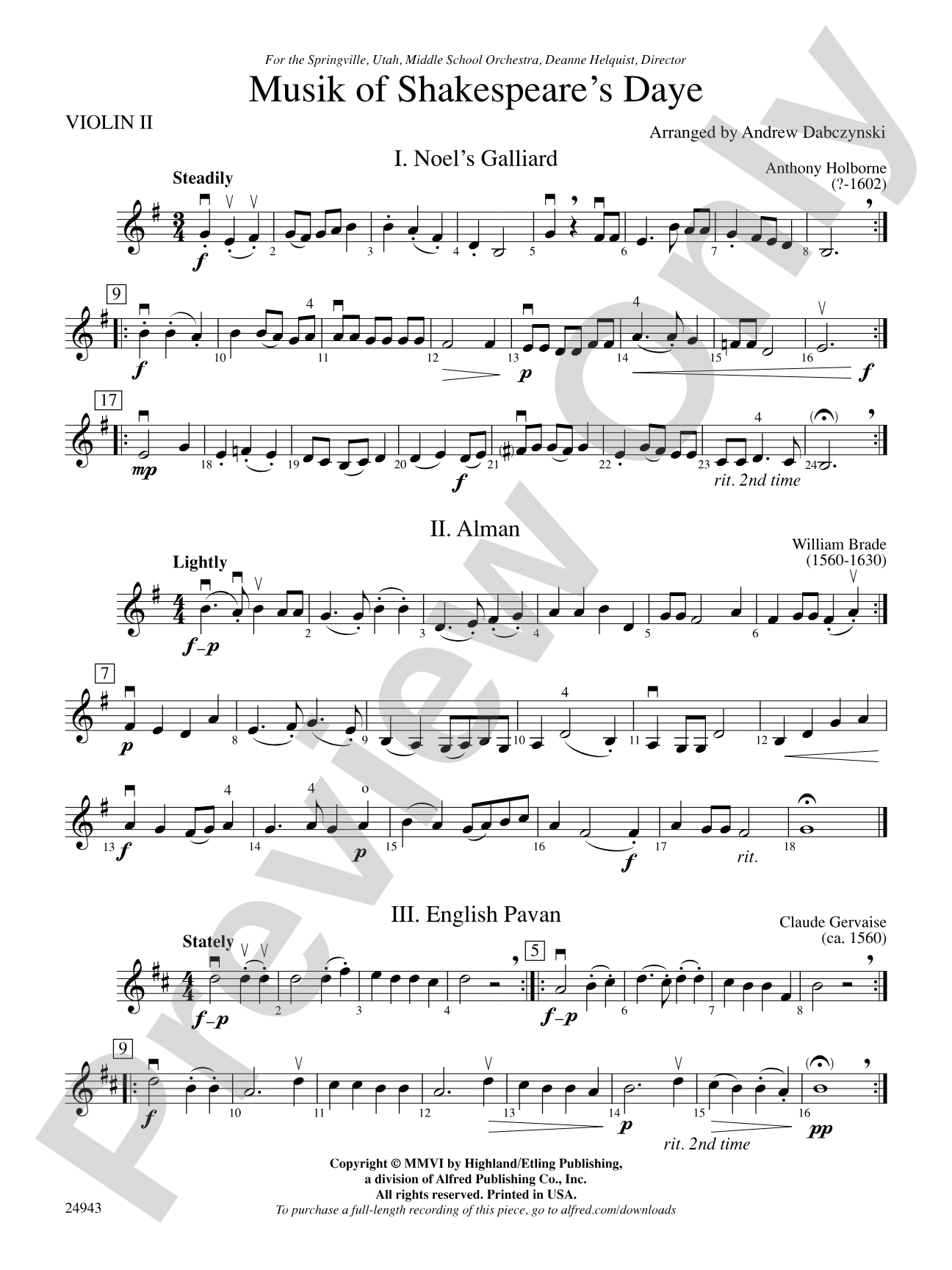 Musik of Shakespeare's Daye: 2nd Violin