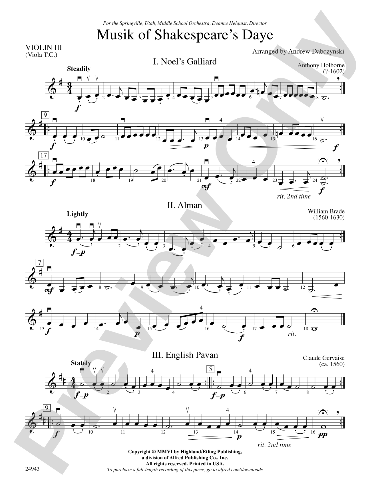 Musik of Shakespeare's Daye: 3rd Violin (Viola [TC])