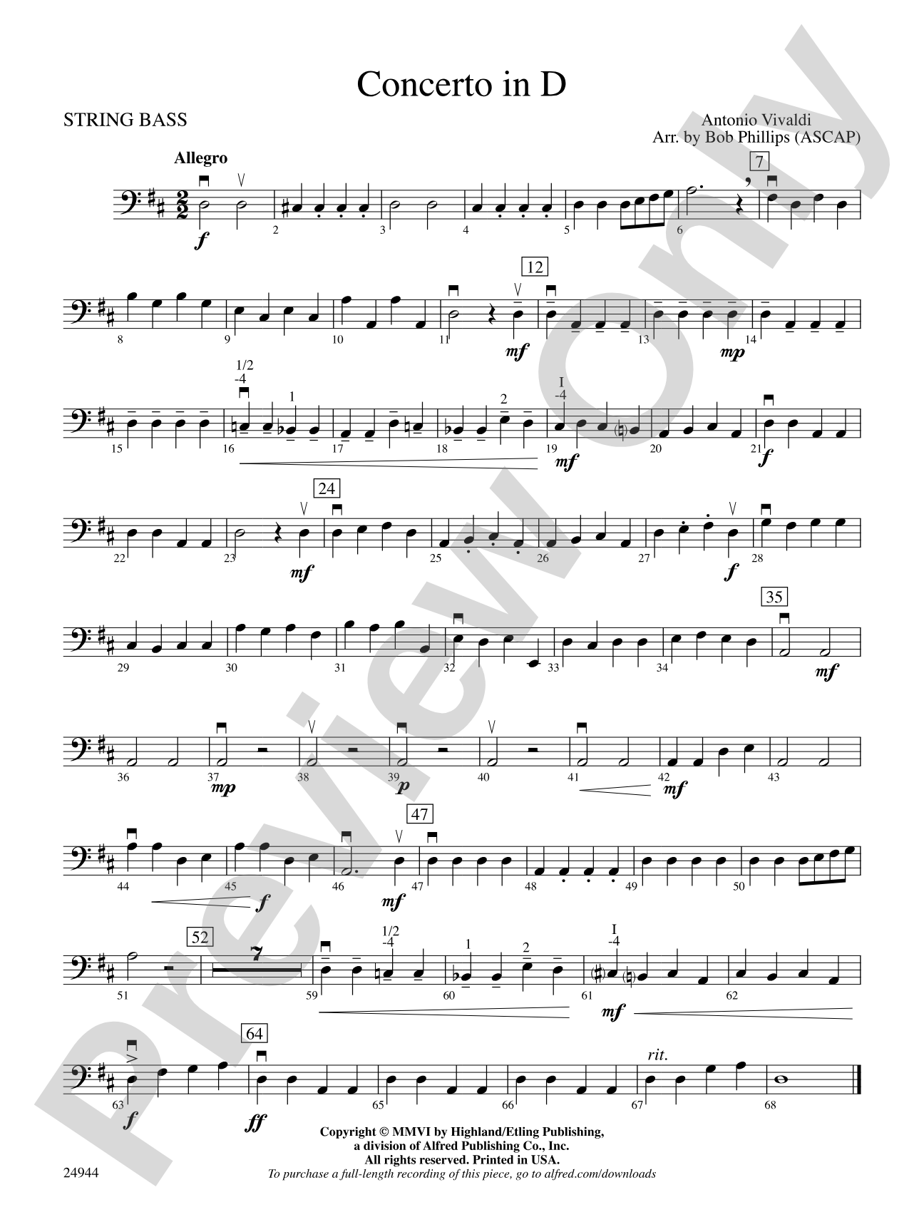 Concerto in D: String Bass