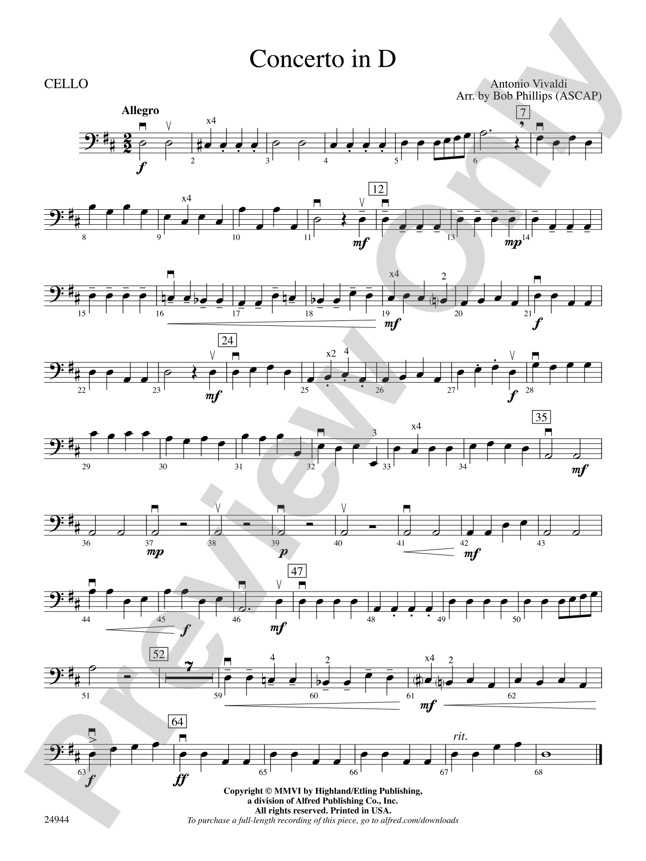 Concerto in D: Cello