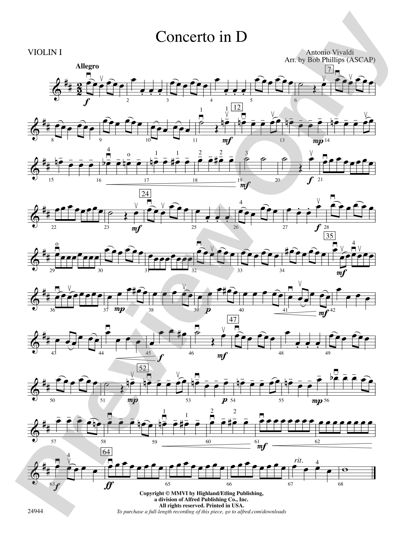 Concerto in D: 1st Violin