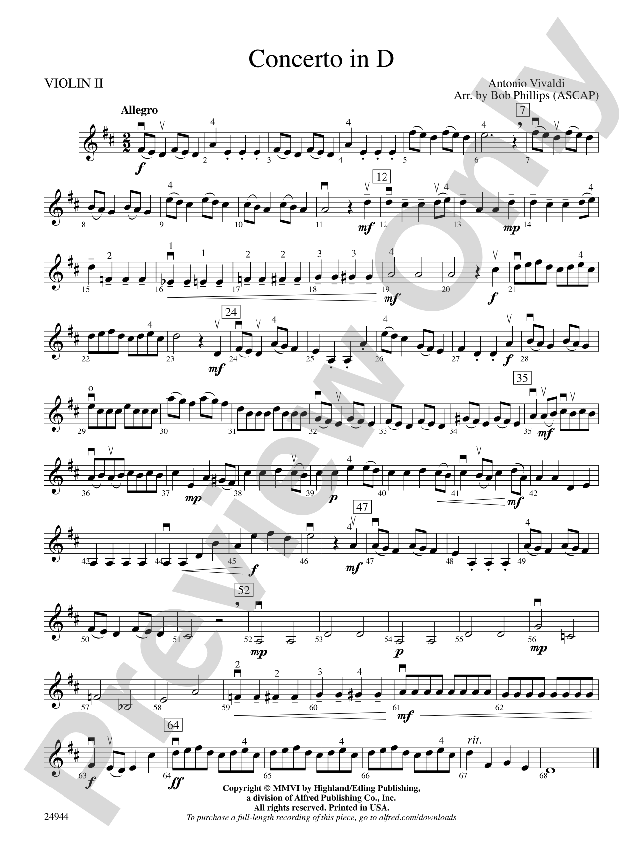 Concerto in D: 2nd Violin