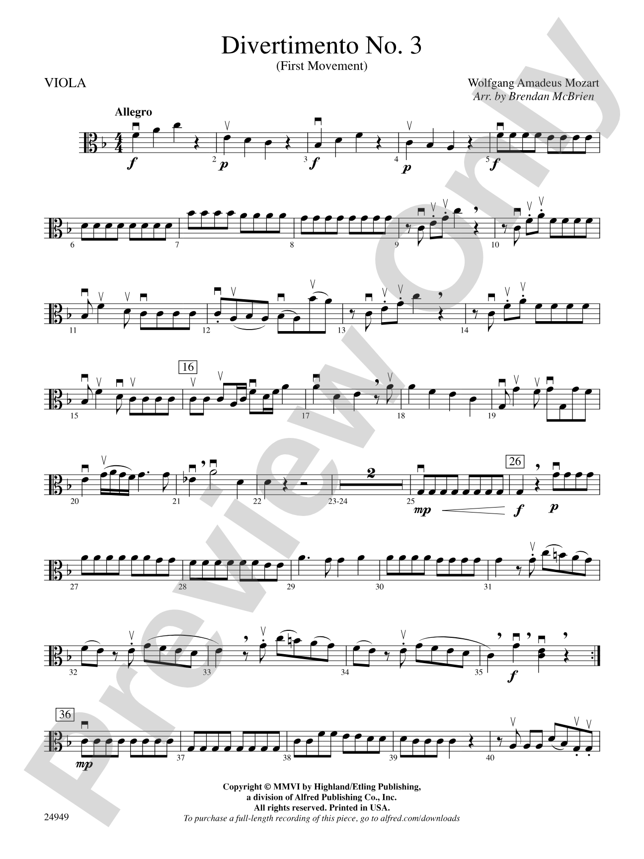 Divertimento No. 3 (1st Movement): Viola