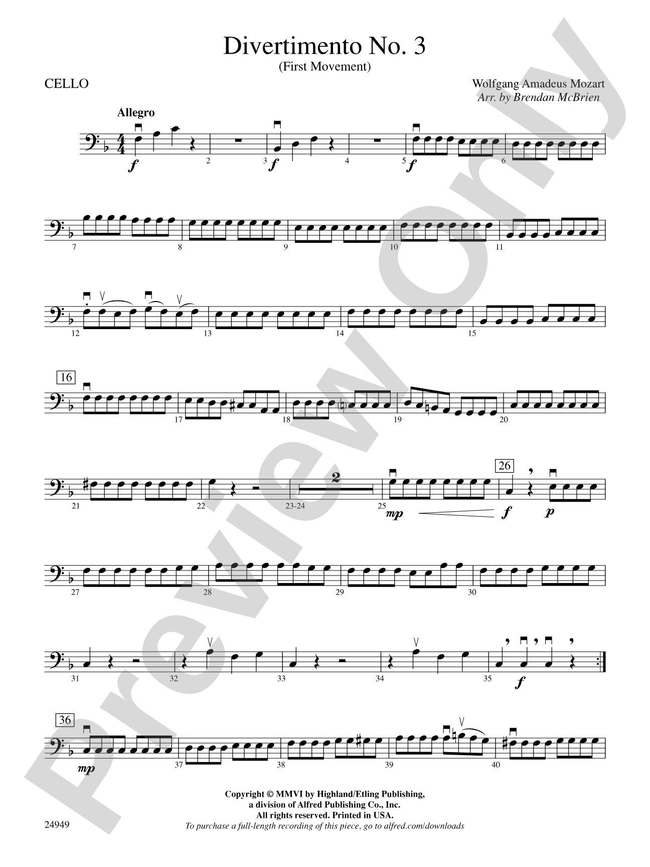 Divertimento No. 3 (1st Movement): Cello