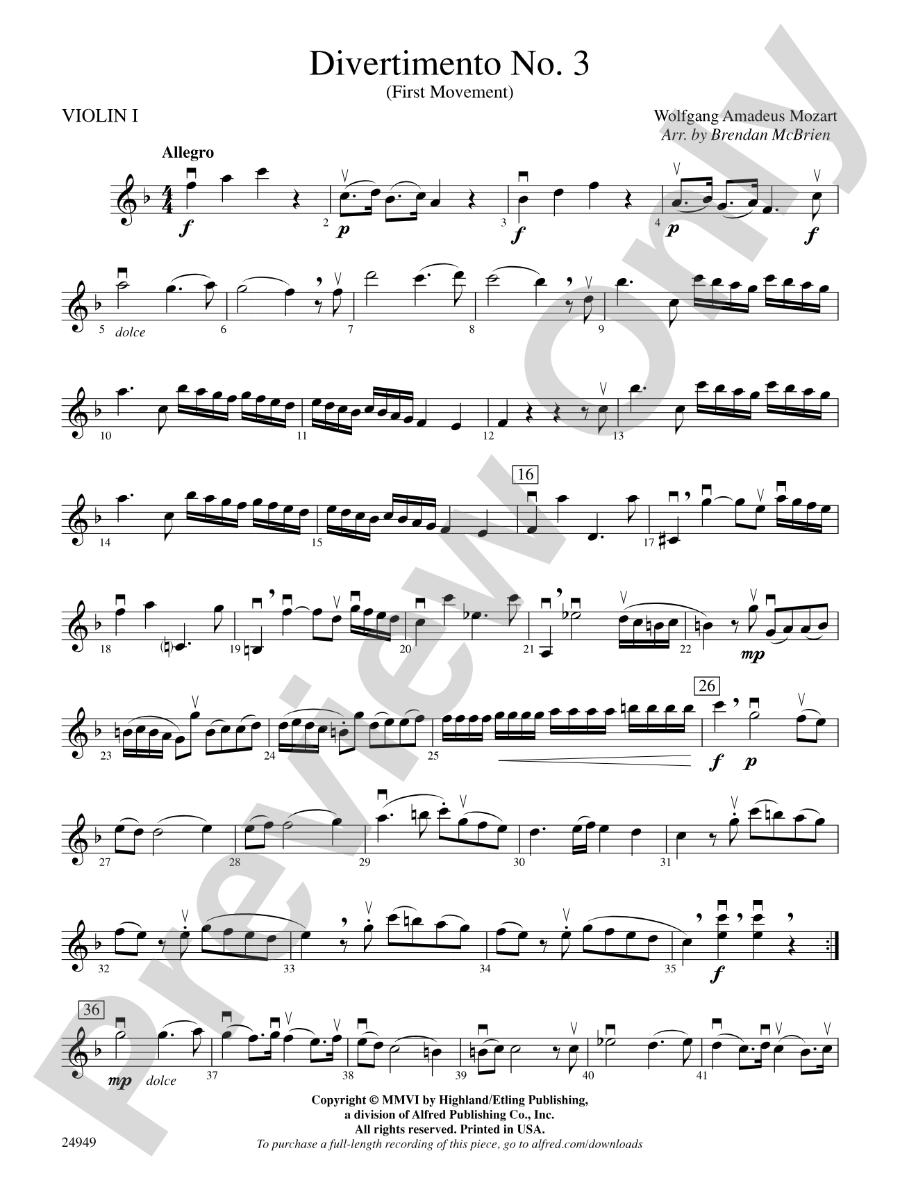 Divertimento No. 3 (1st Movement): 1st Violin
