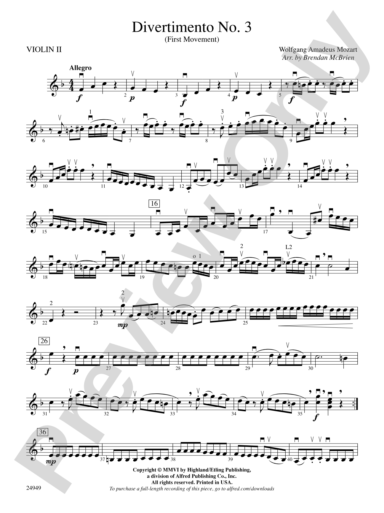 Divertimento No. 3 (1st Movement): 2nd Violin
