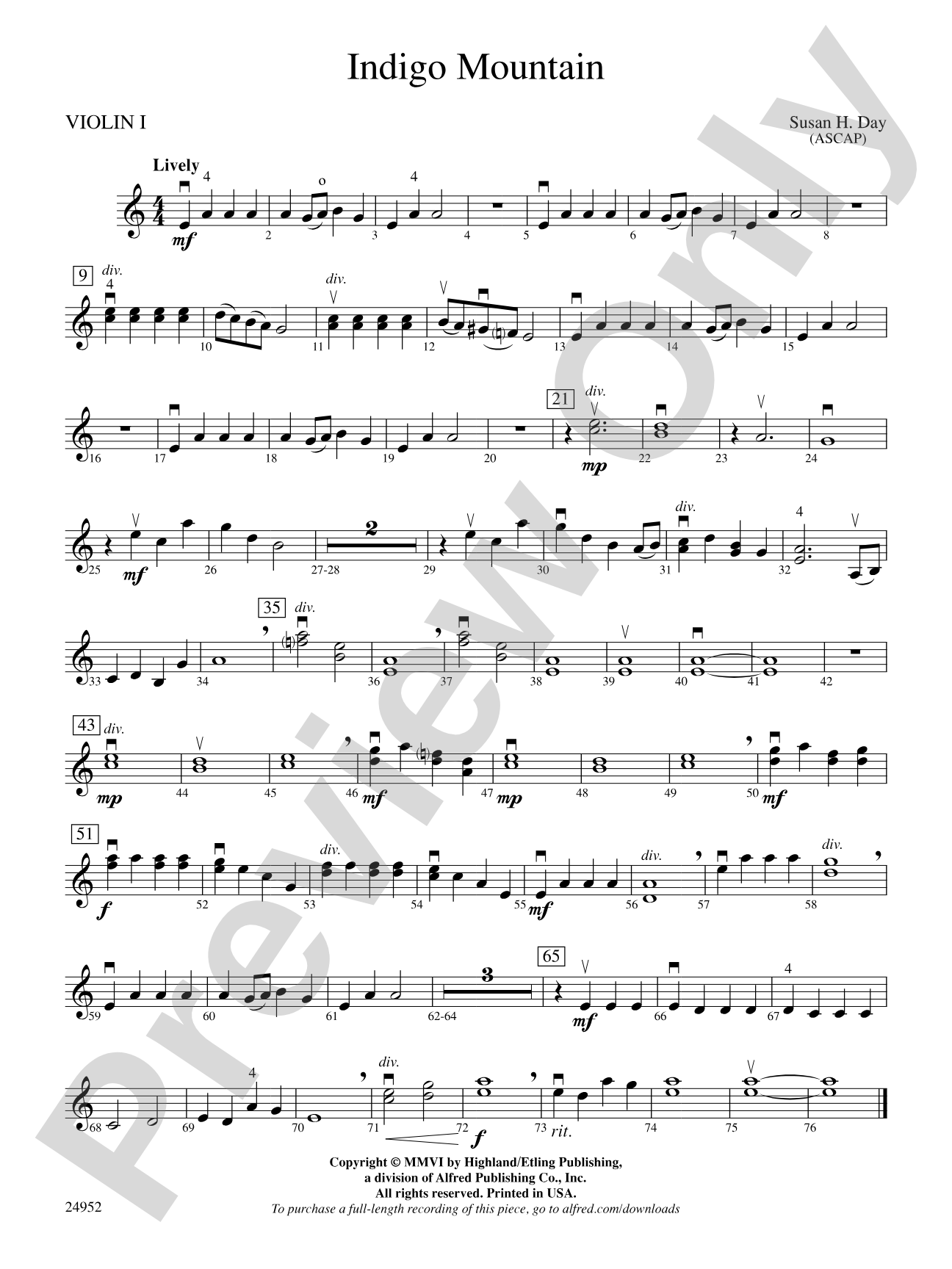 Indigo Mountain: 1st Violin