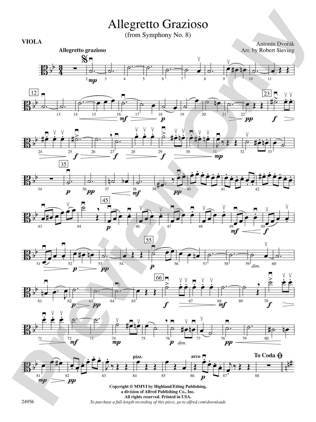 Allegretto Grazioso (from Symphony No. 8): Viola
