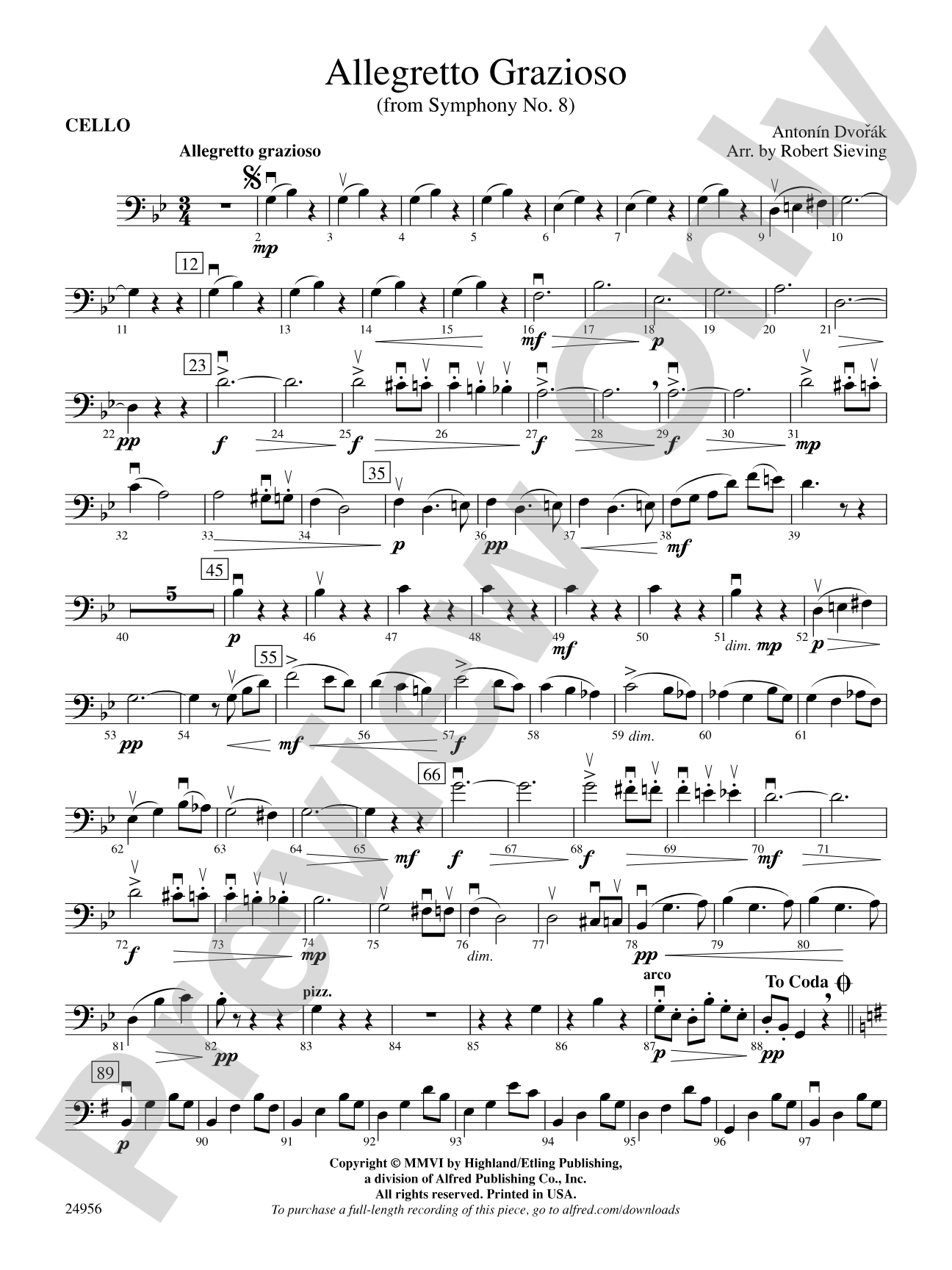Allegretto Grazioso (from Symphony No. 8): Cello