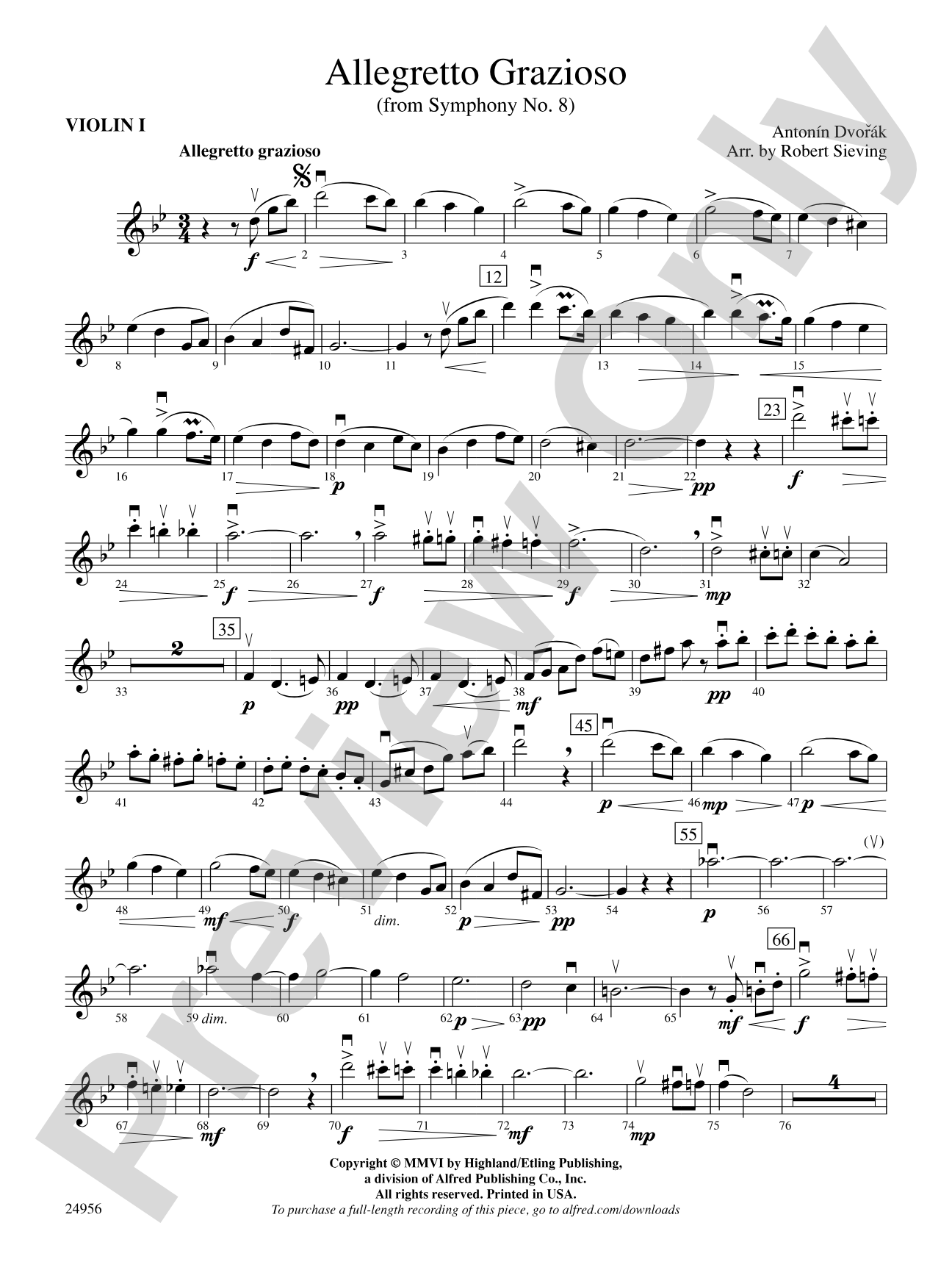 Allegretto Grazioso (from Symphony No. 8): 1st Violin