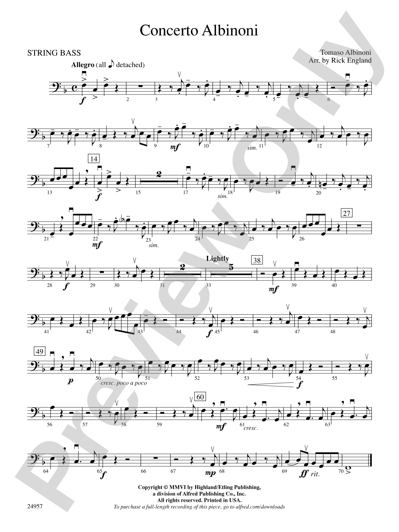 Concerto Albinoni: String Bass