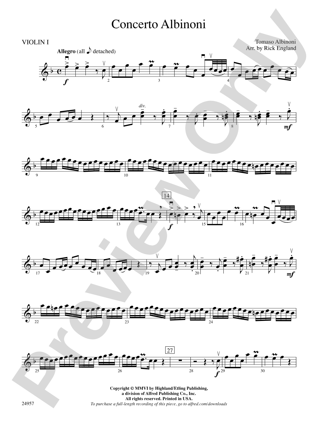 Concerto Albinoni: 1st Violin