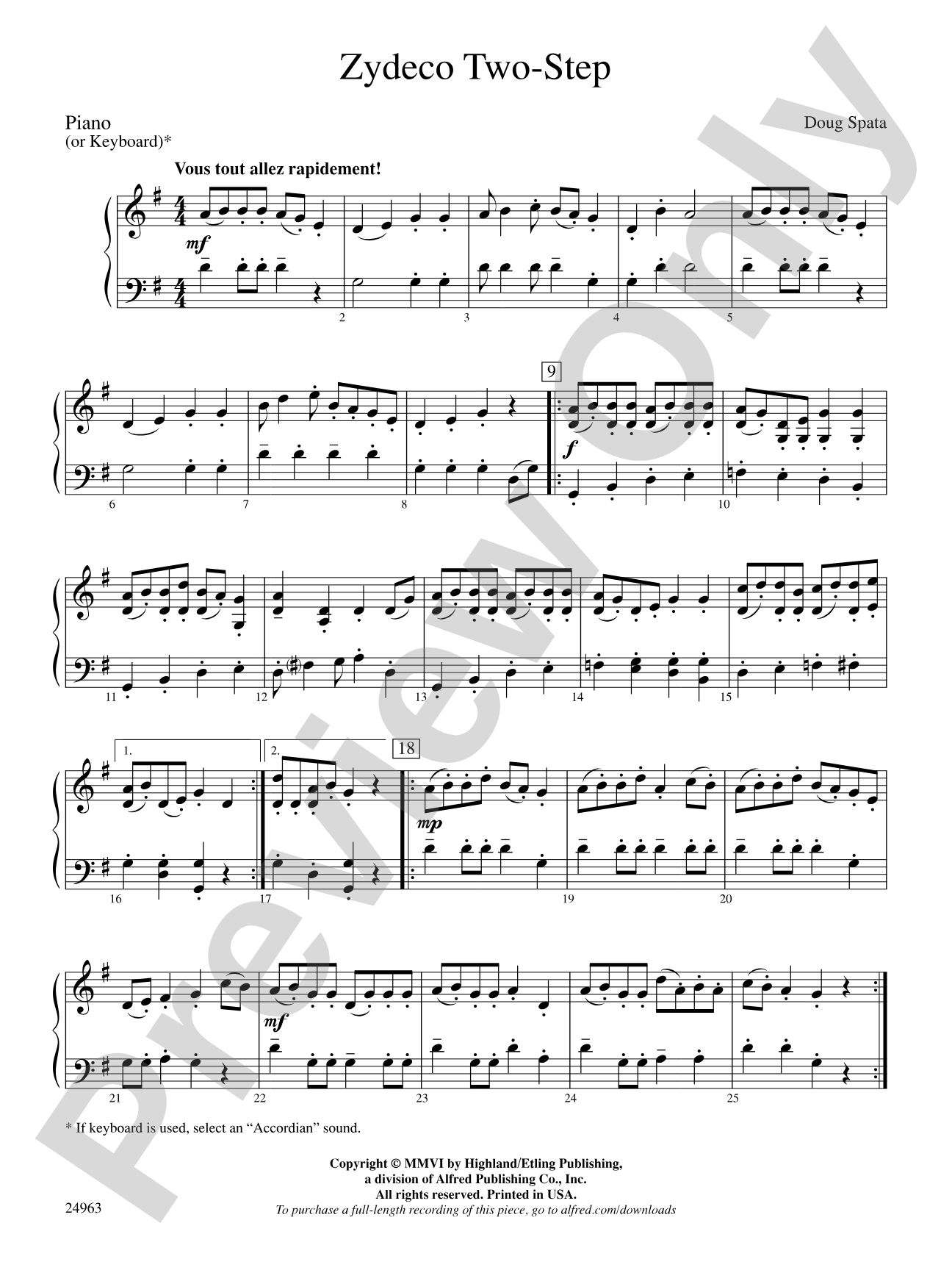 Zydeco Two-Step: Piano Accompaniment