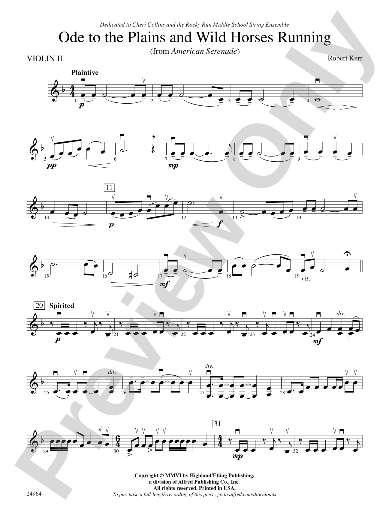 Ode to the Plains and Wild Horses Running (from American Serenade): 2nd Violin