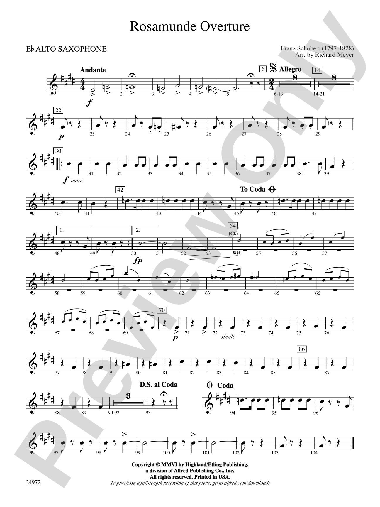 Rosamunde Overture: E-flat Alto Saxophone
