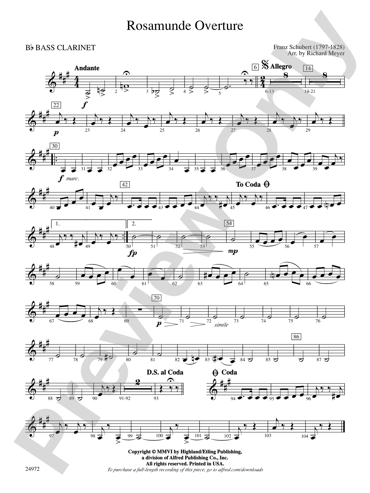 Rosamunde Overture: B-flat Bass Clarinet