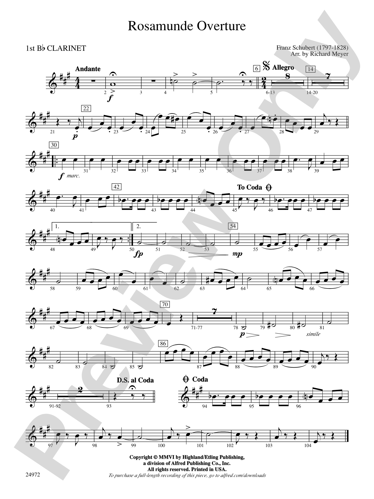 Rosamunde Overture: 1st B-flat Clarinet