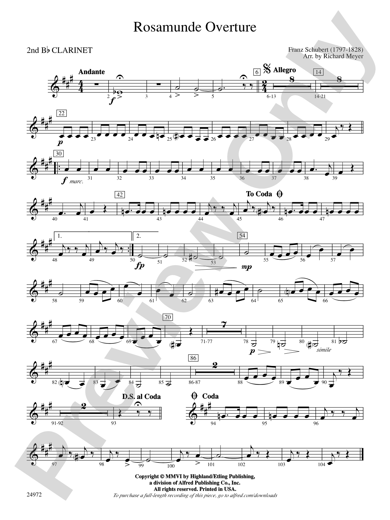 Rosamunde Overture: 2nd B-flat Clarinet