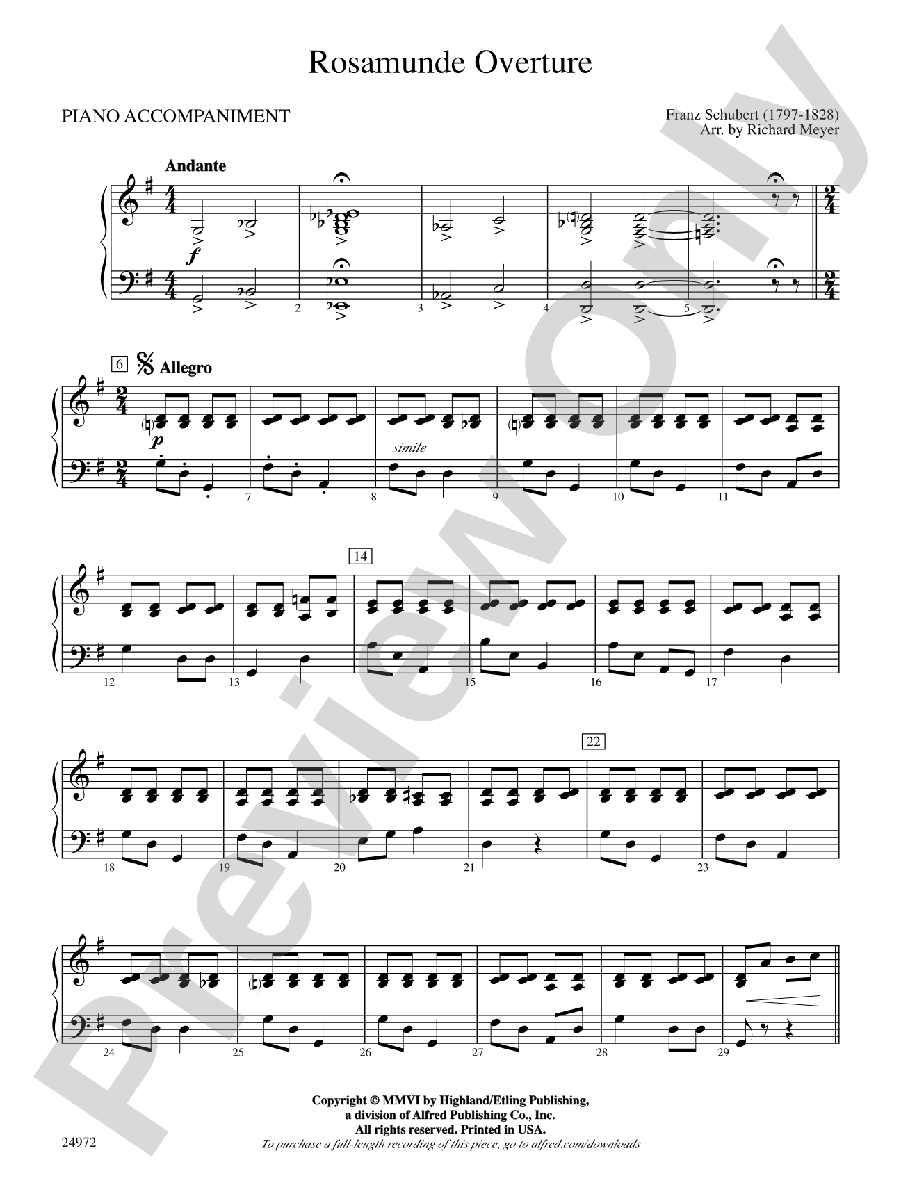 Rosamunde Overture: Piano Accompaniment