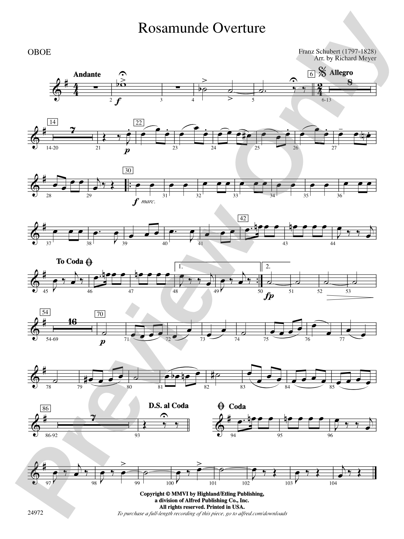 Rosamunde Overture: Oboe