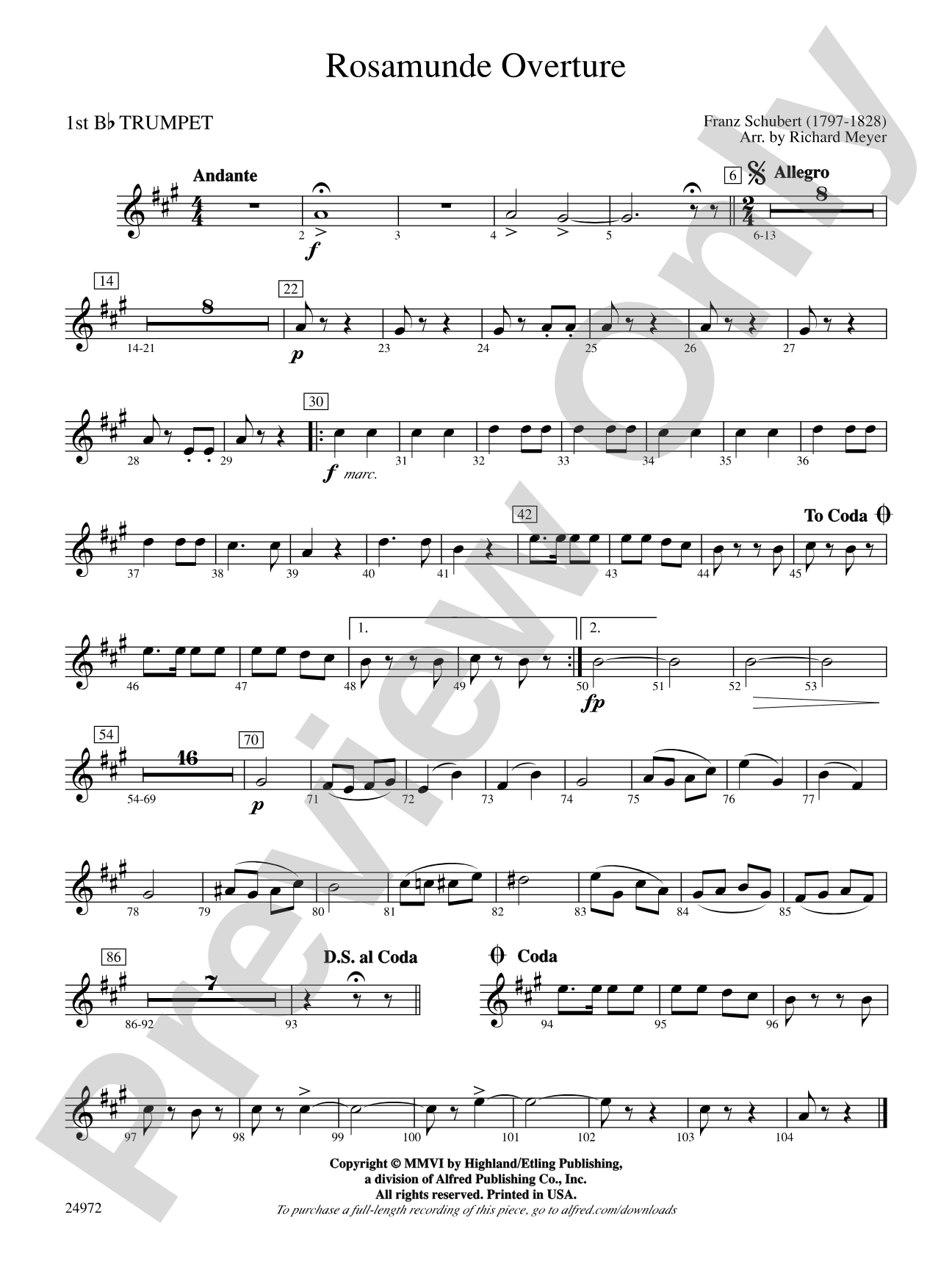 Rosamunde Overture: 1st B-flat Trumpet