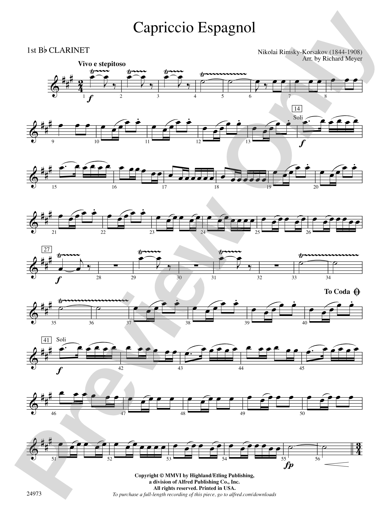 Capriccio Espagnol: 1st B-flat Clarinet