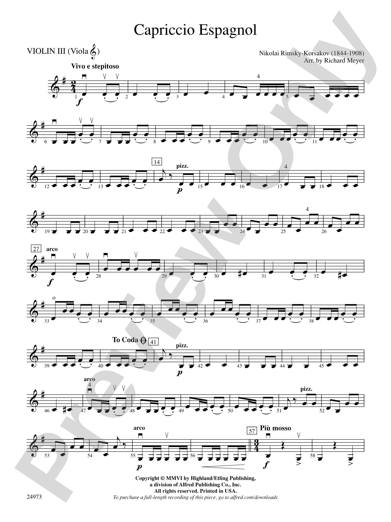 Capriccio Espagnol: 3rd Violin (Viola [TC])