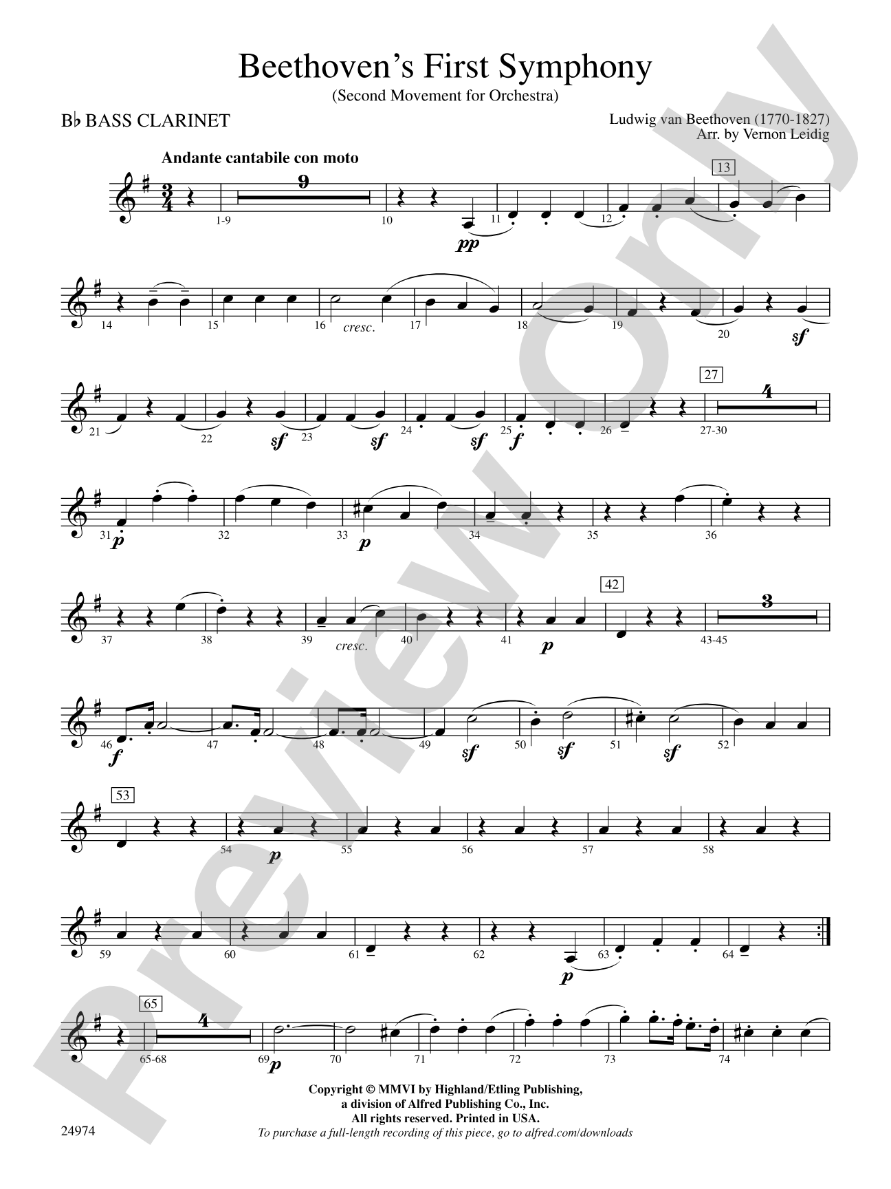 Beethoven's First Symphony, Second Movement: B-flat Bass Clarinet