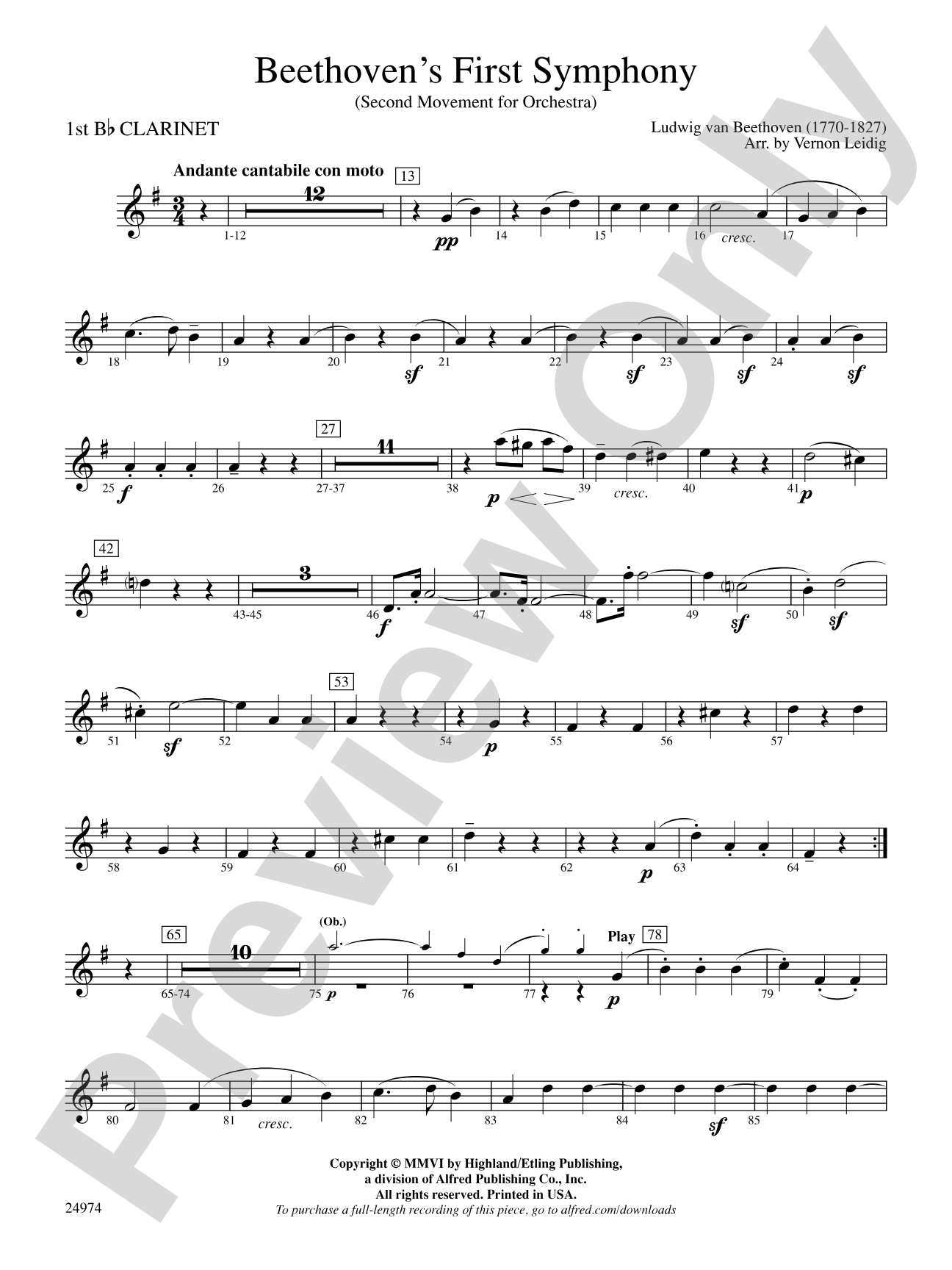 Beethoven's First Symphony, Second Movement: 1st B-flat Clarinet