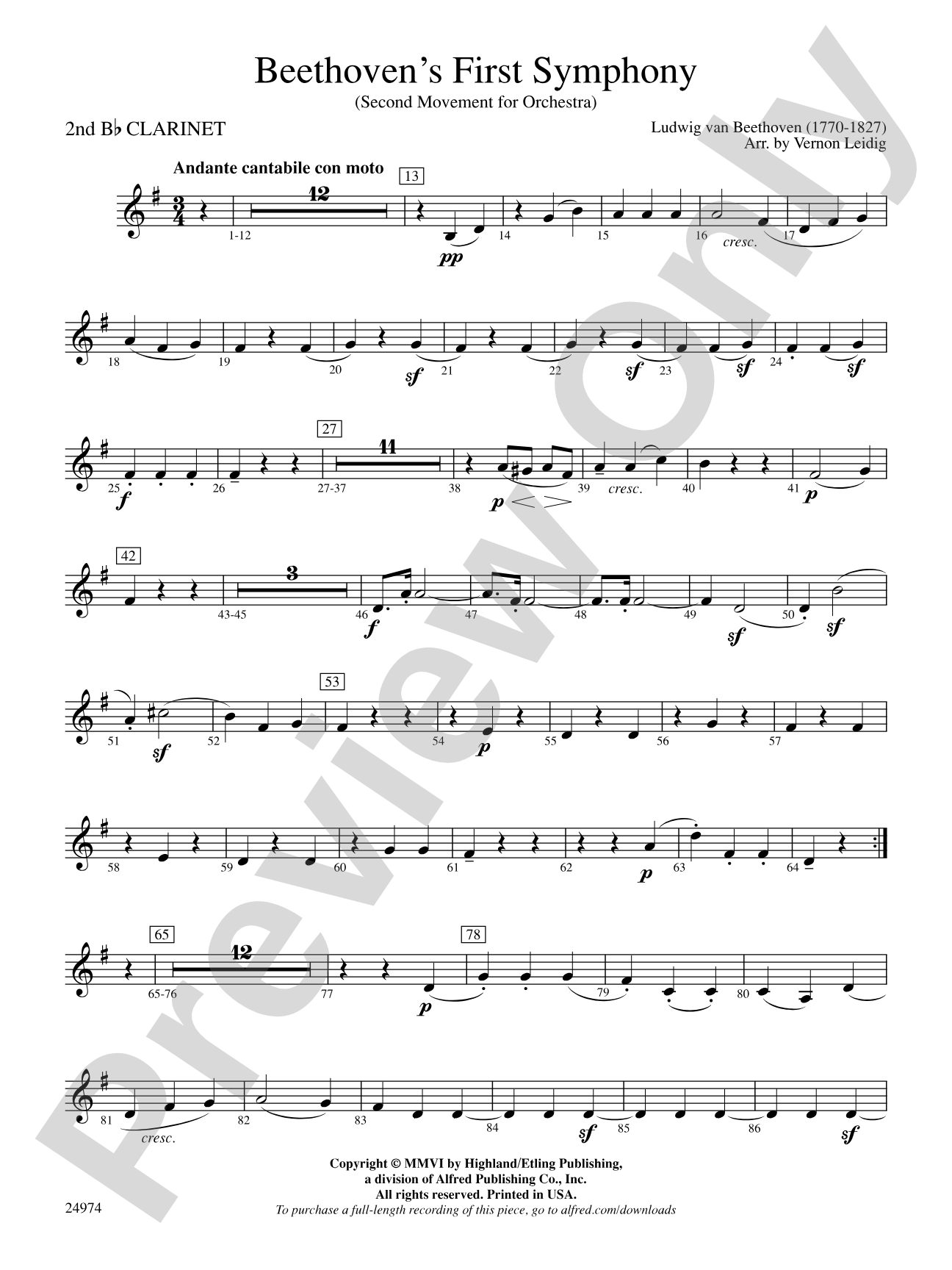 Beethoven's First Symphony, Second Movement: 2nd B-flat Clarinet