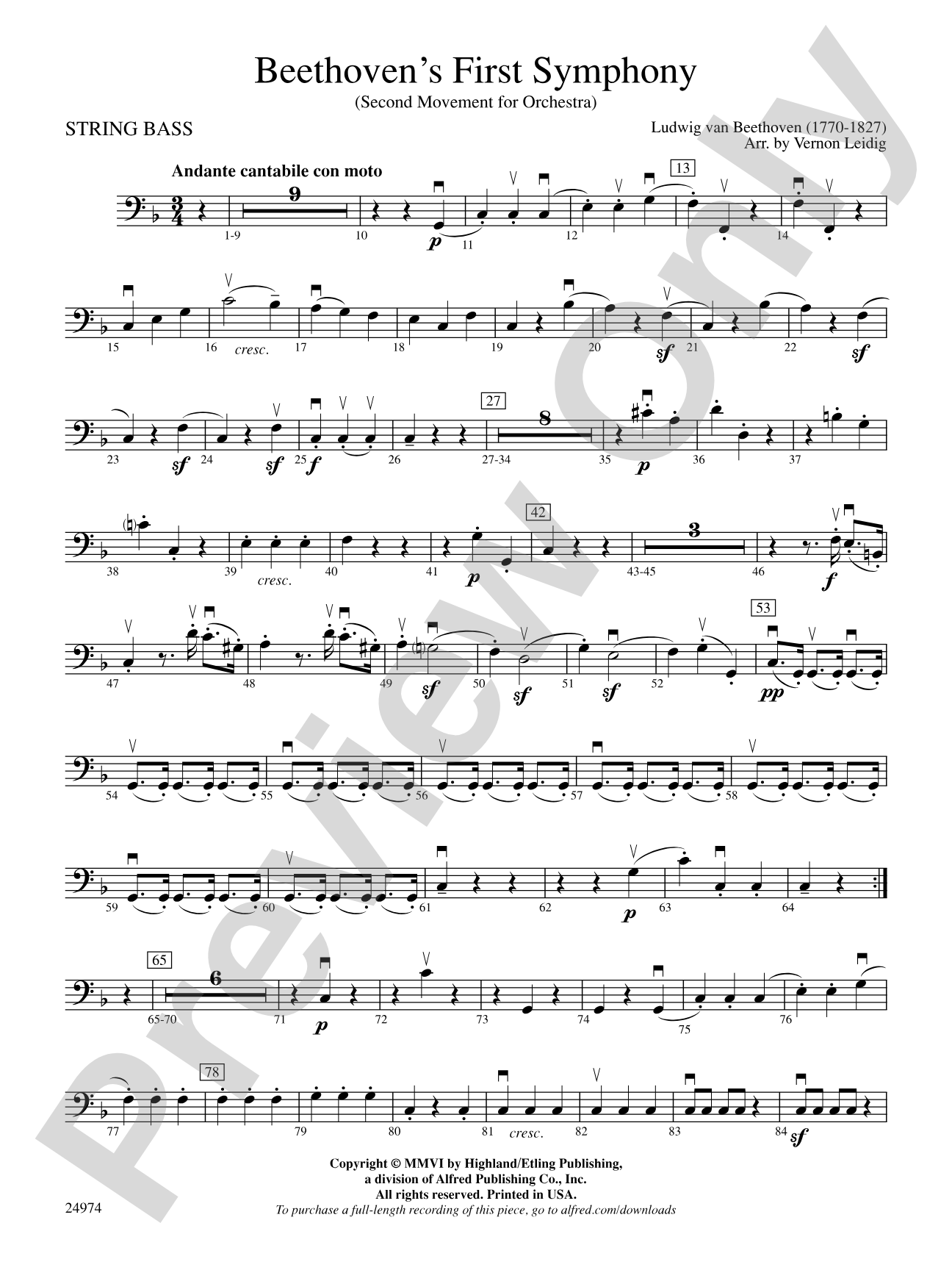 Beethoven's First Symphony, Second Movement: String Bass