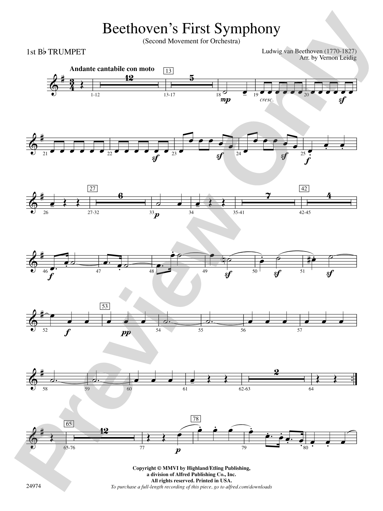 Beethoven's First Symphony, Second Movement: 1st B-flat Trumpet