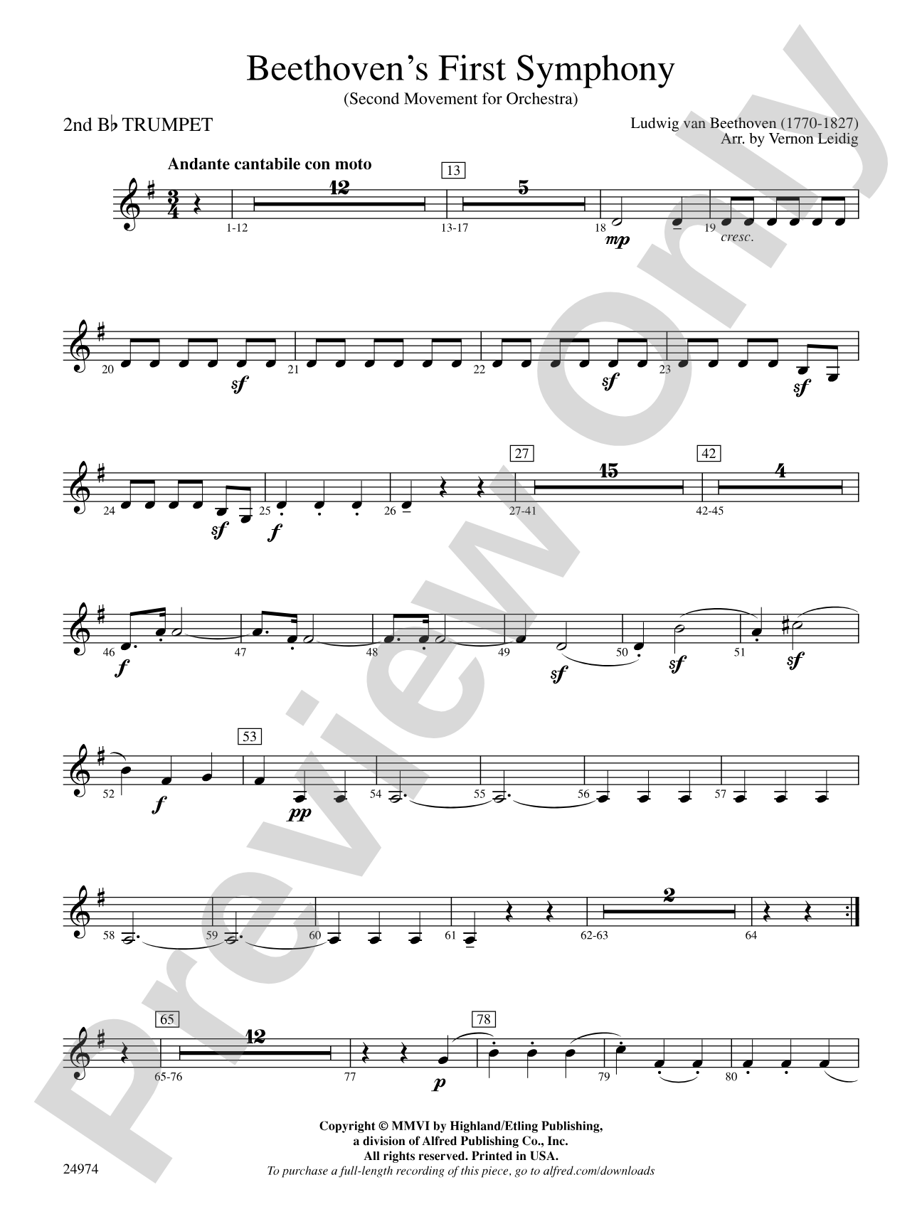 Beethoven's First Symphony, Second Movement: 2nd B-flat Trumpet