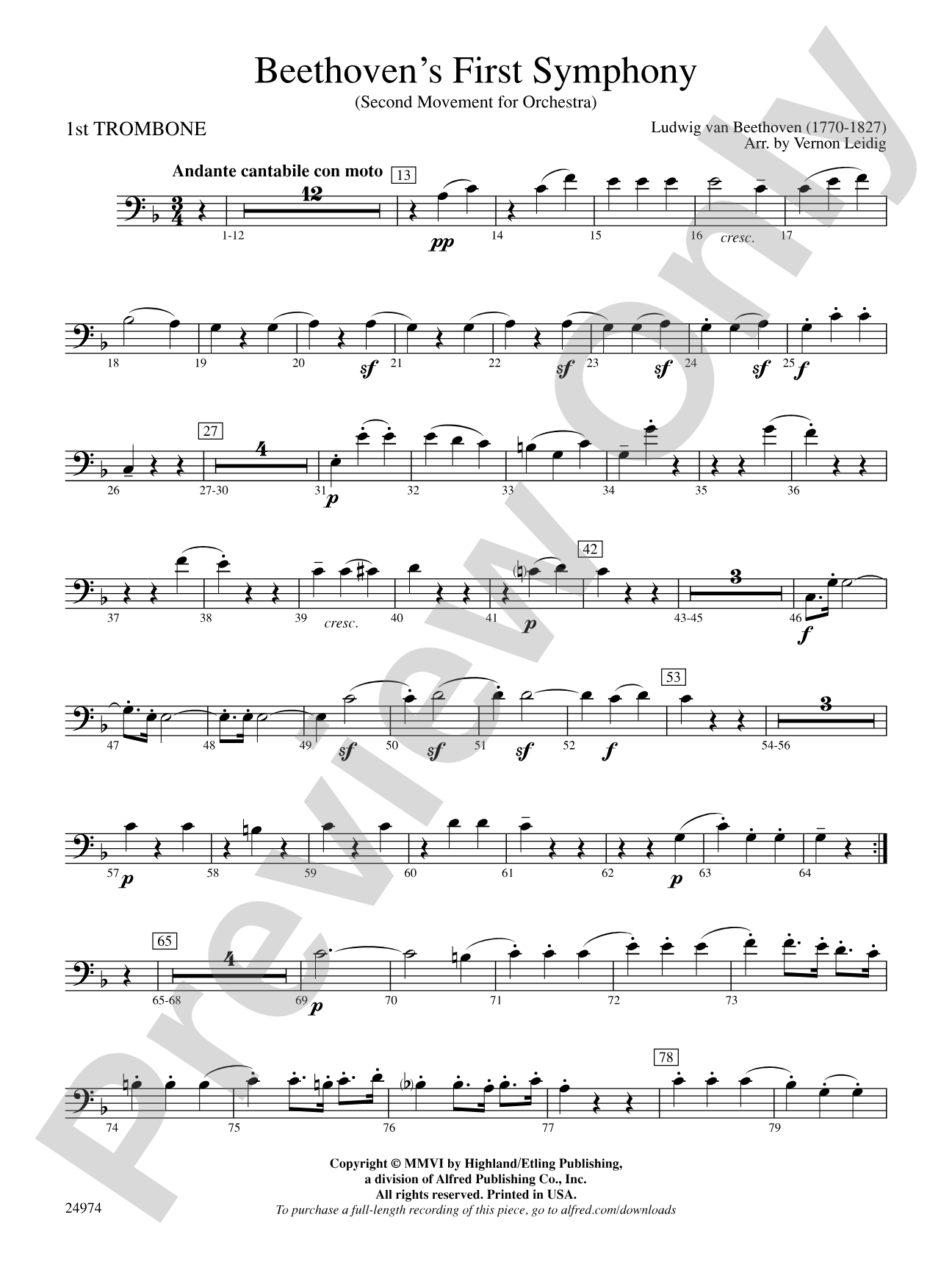 Beethoven's First Symphony, Second Movement: 1st Trombone