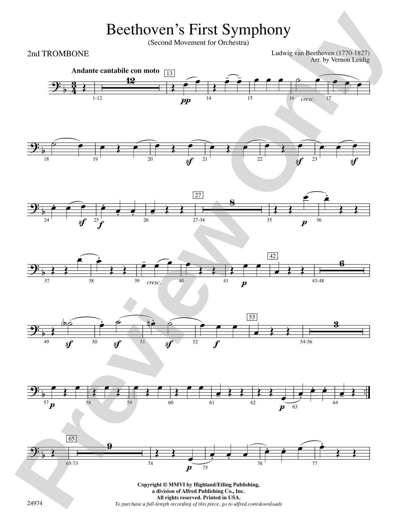 Beethoven's First Symphony, Second Movement: 2nd Trombone