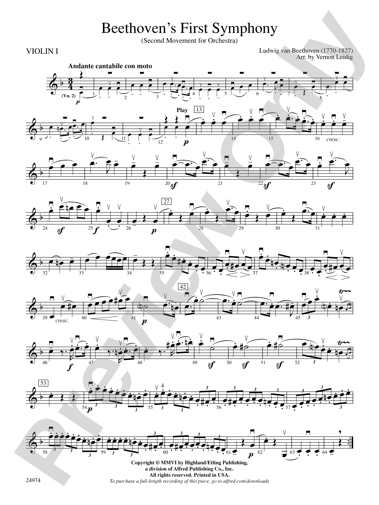 Beethoven's First Symphony, Second Movement: 1st Violin