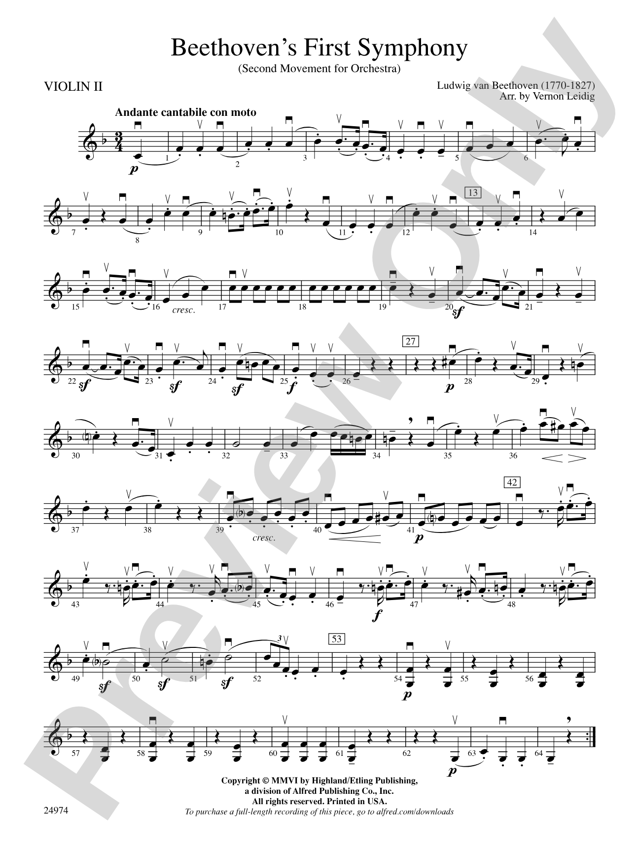 Beethoven's First Symphony, Second Movement: 2nd Violin