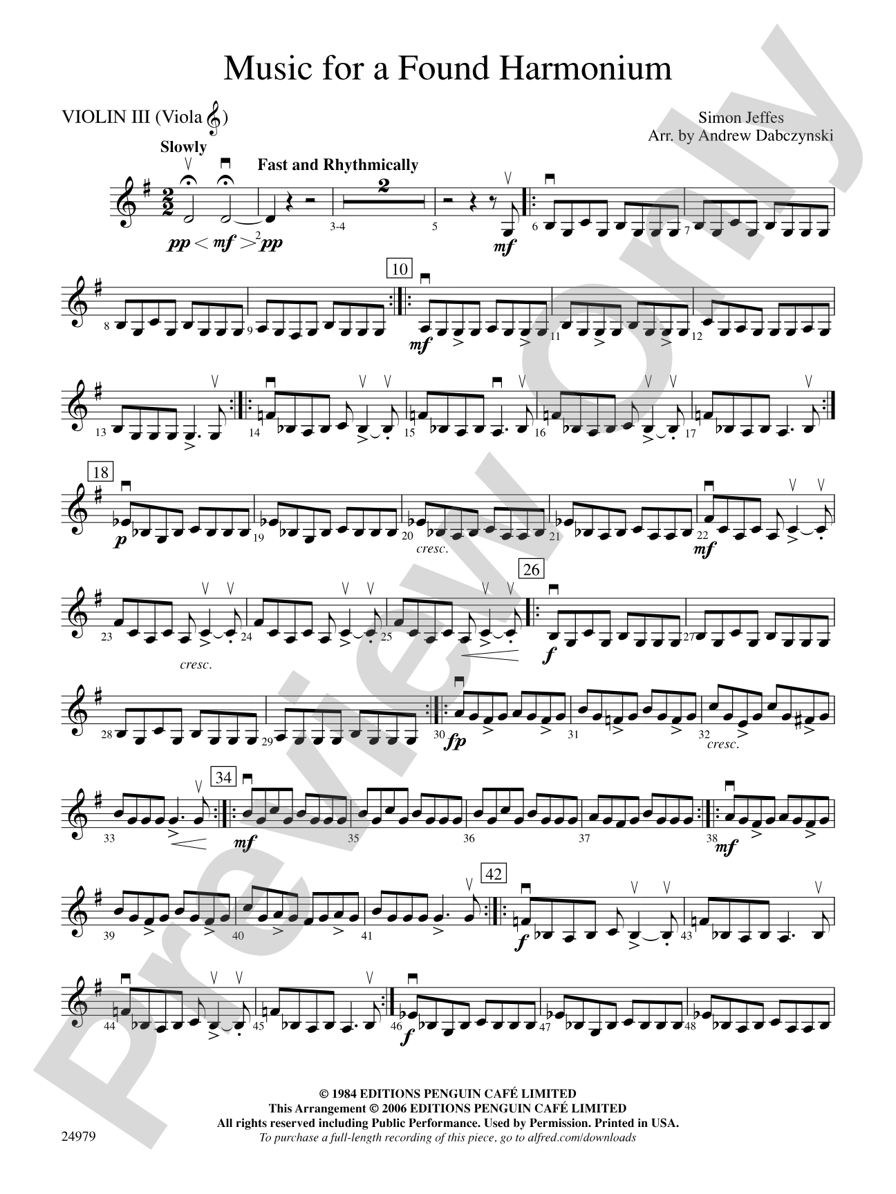Music for a Found Harmonium: 3rd Violin (Viola [TC])
