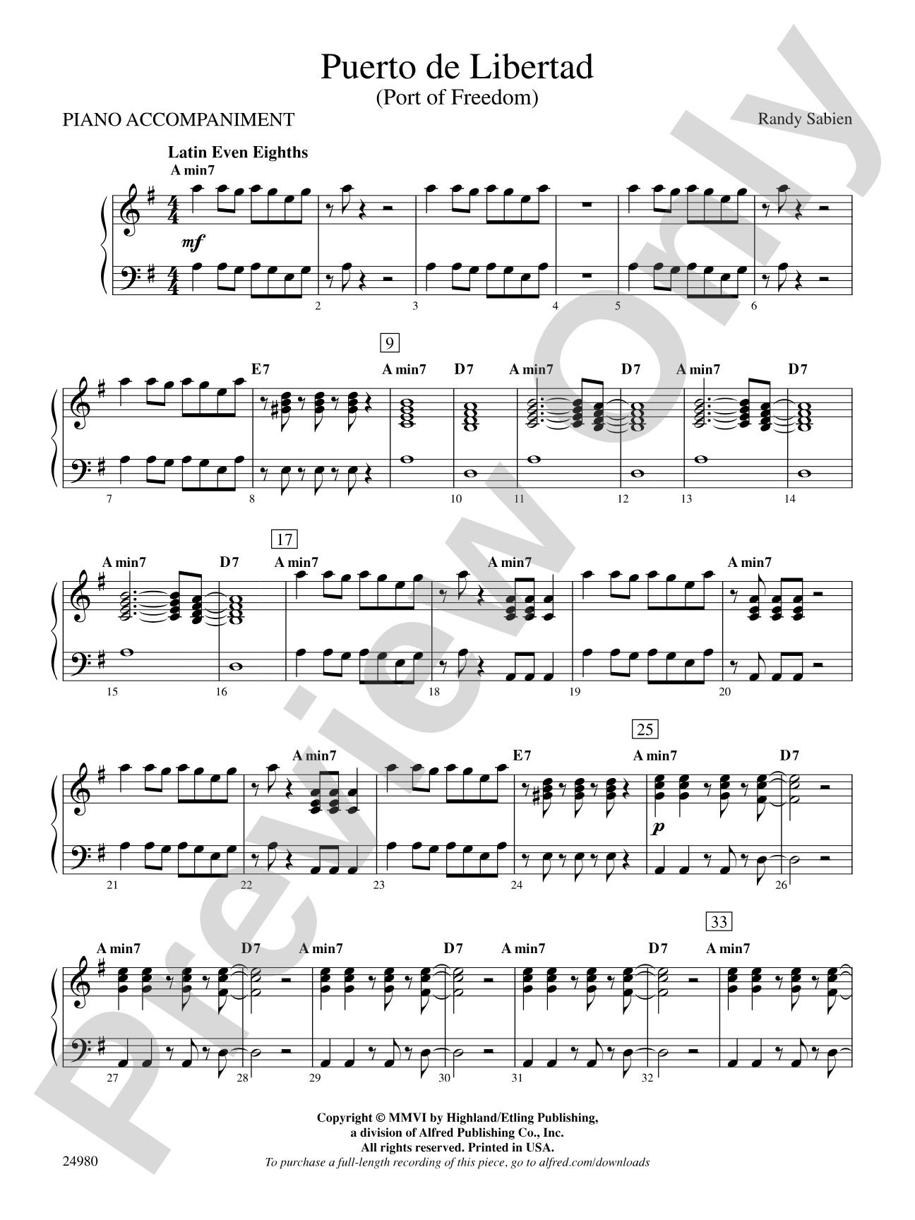 Puerto de Libertad (Port of Freedom): Piano Accompaniment