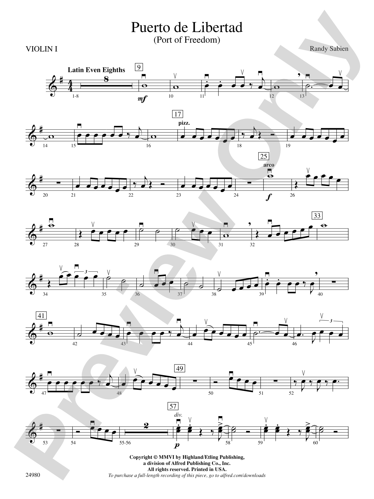 Puerto de Libertad (Port of Freedom): 1st Violin