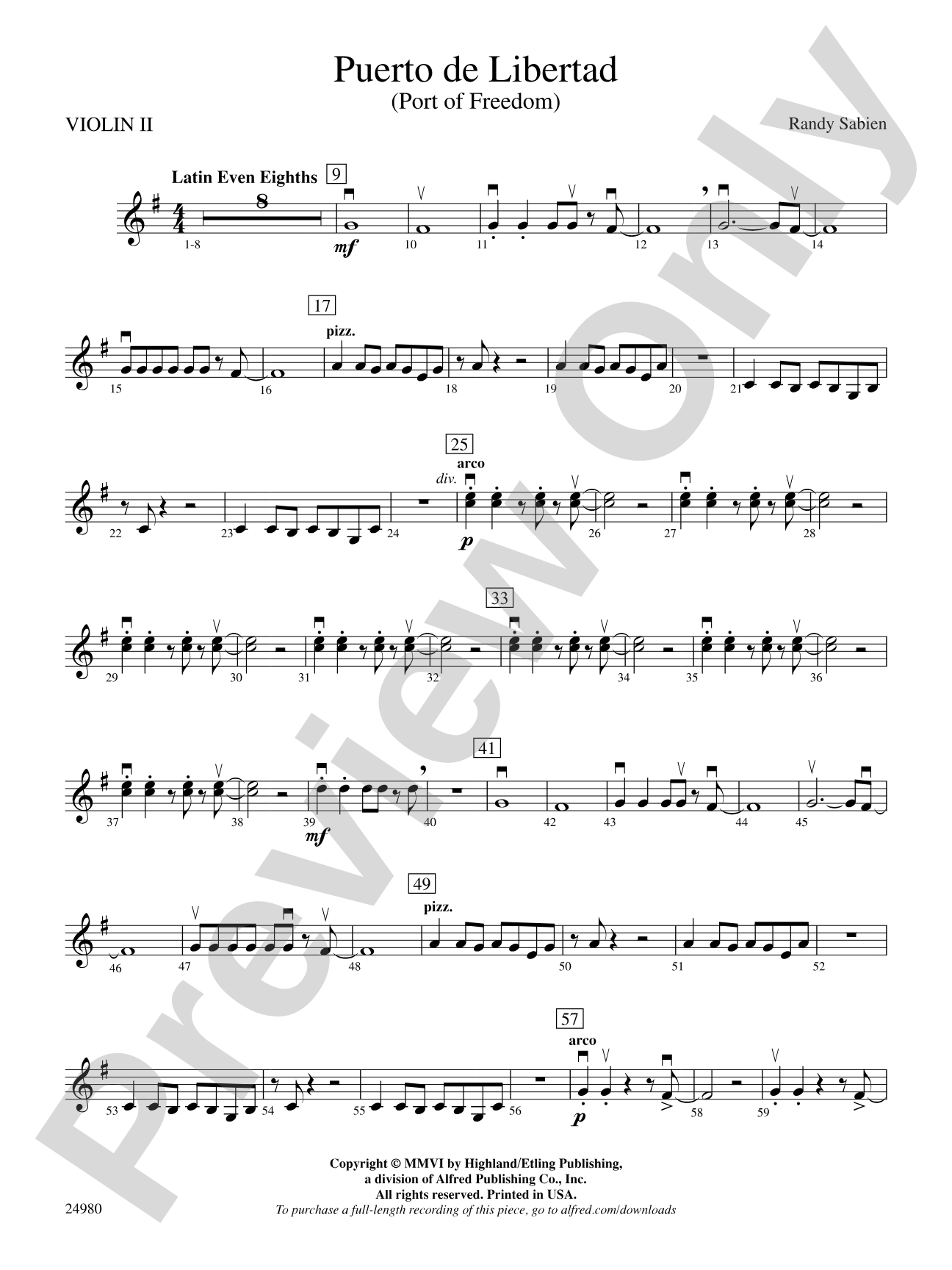 Puerto de Libertad (Port of Freedom): 2nd Violin
